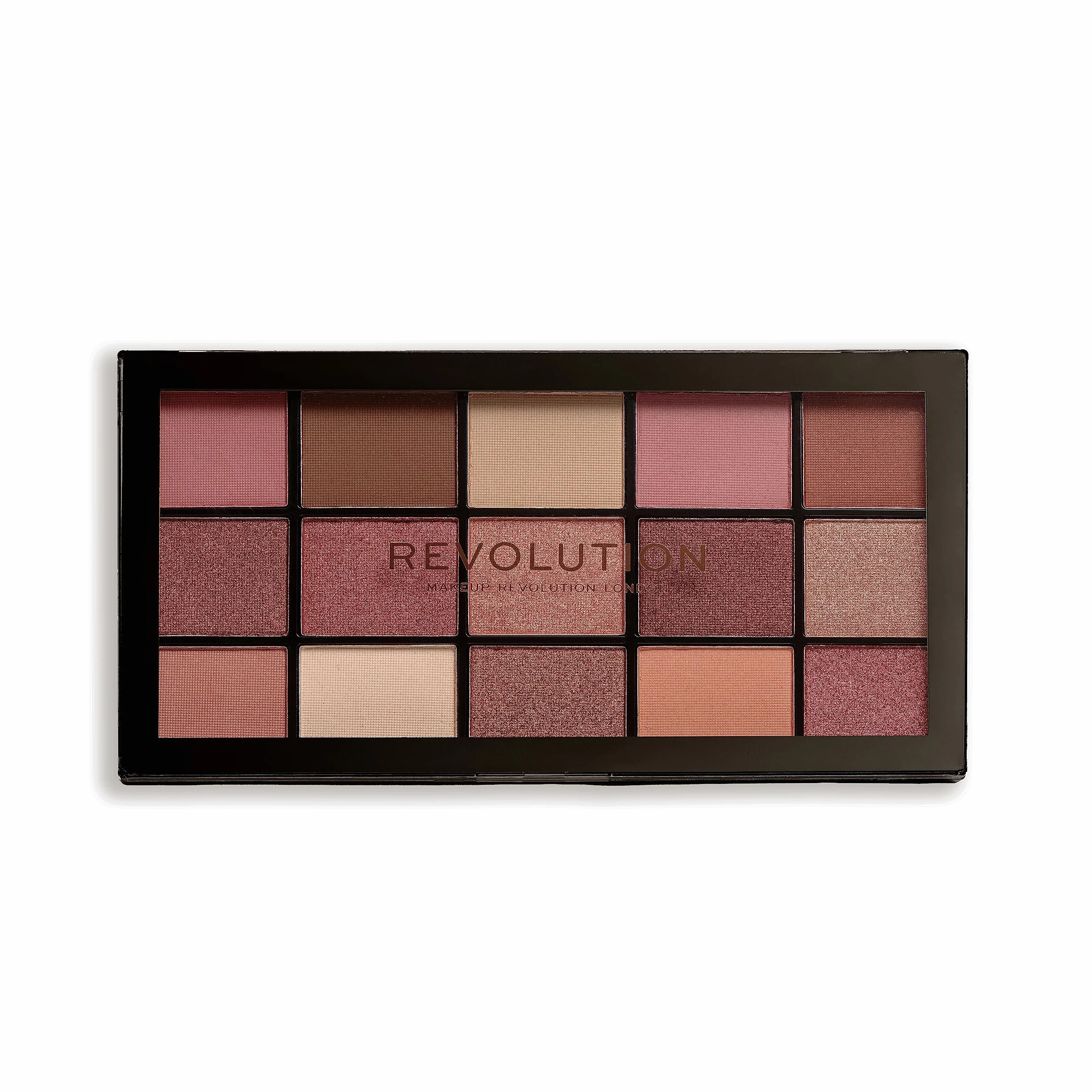 Revolution Beauty Reloaded paleta cieni do powiek, zawiera 15 wysoko nasyconych odcieni, matowe i błyszczące wykończenia, długie noszenie, prowokacyjne, 16,5 g