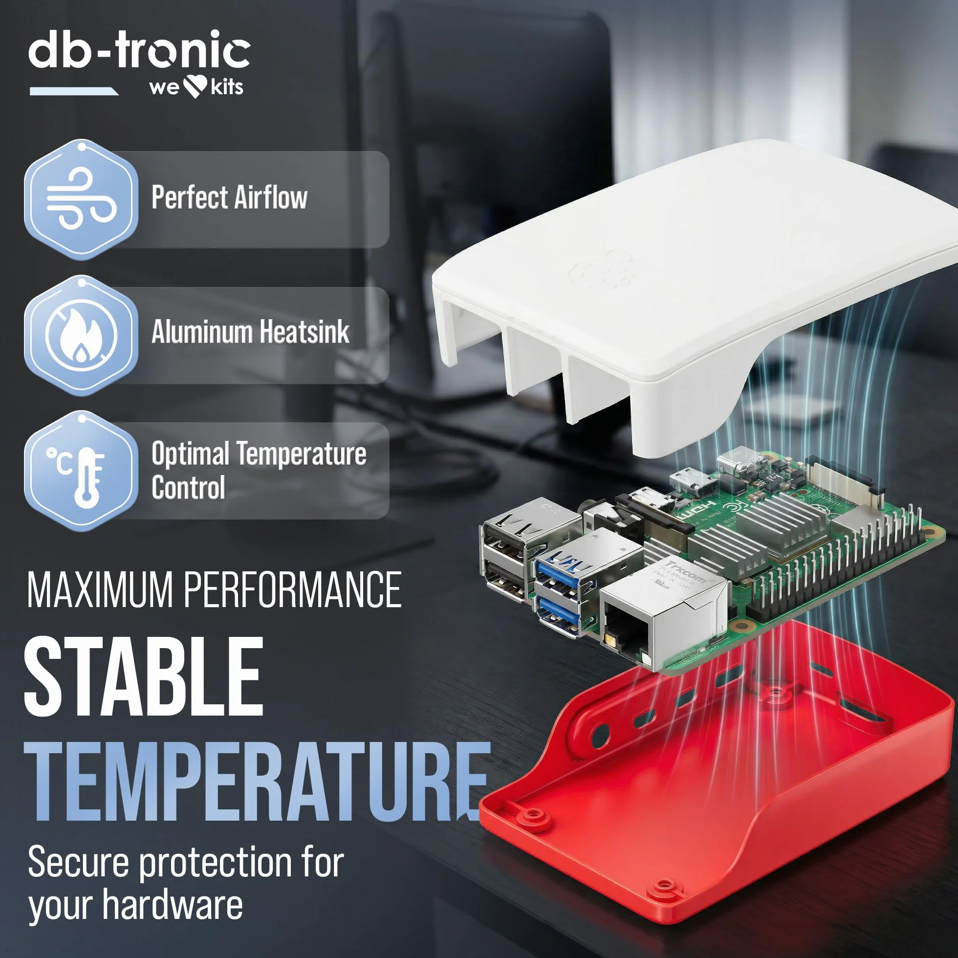 db-tronic Raspberry Pi 4 4 GB Starter Kit | Edycja 64 GB | Zasilacz 15 W | Obudowa | Micro HDMI 4K | Radiatory | idealny do Home Assistant i smart home