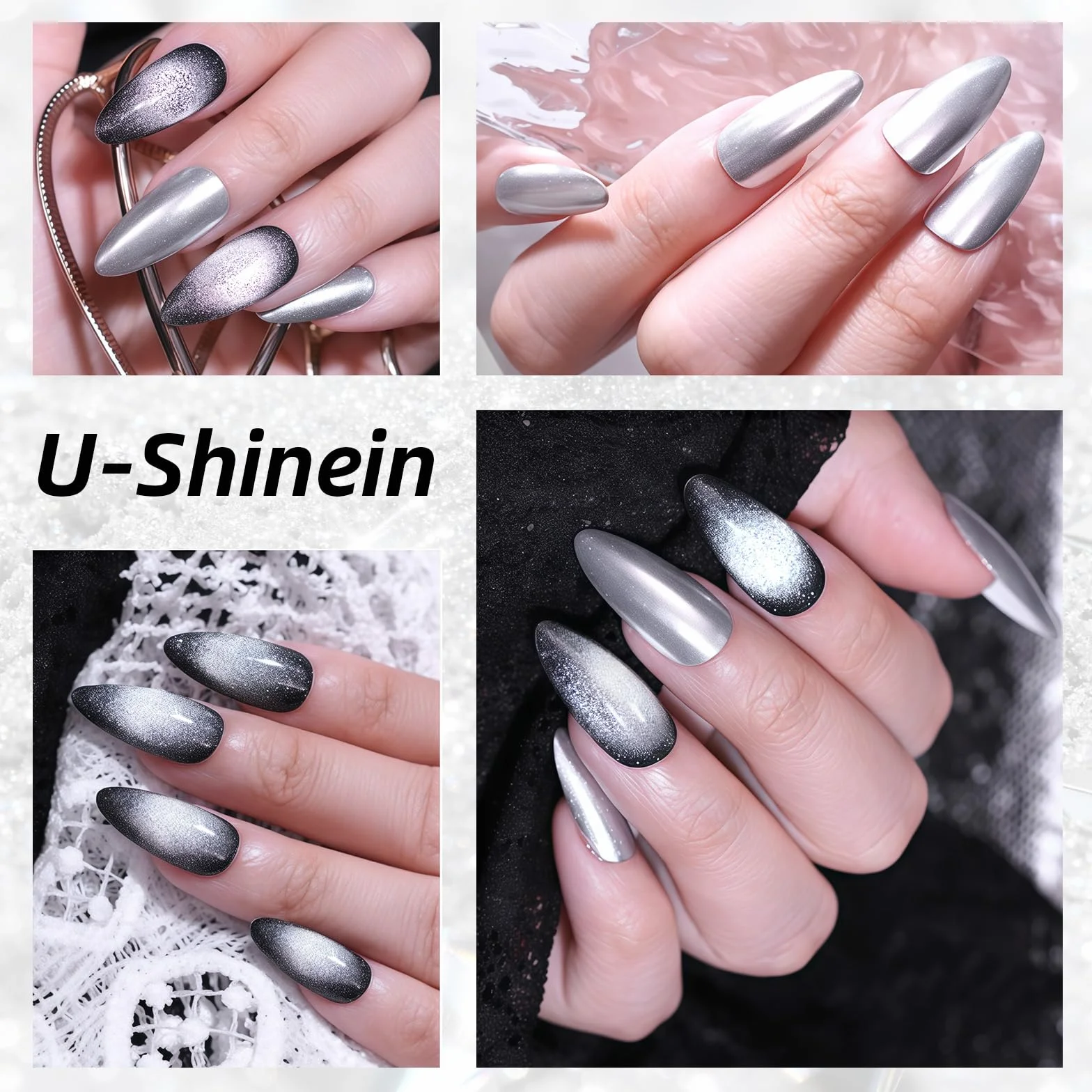 Chromowany proszek do paznokci 2 w 1 kocie oko, srebrny lakier do paznokci, holograficzny metaliczny efekt lustra, pigment w proszku do paznokci z magnesem kociego oka, do brokatowej