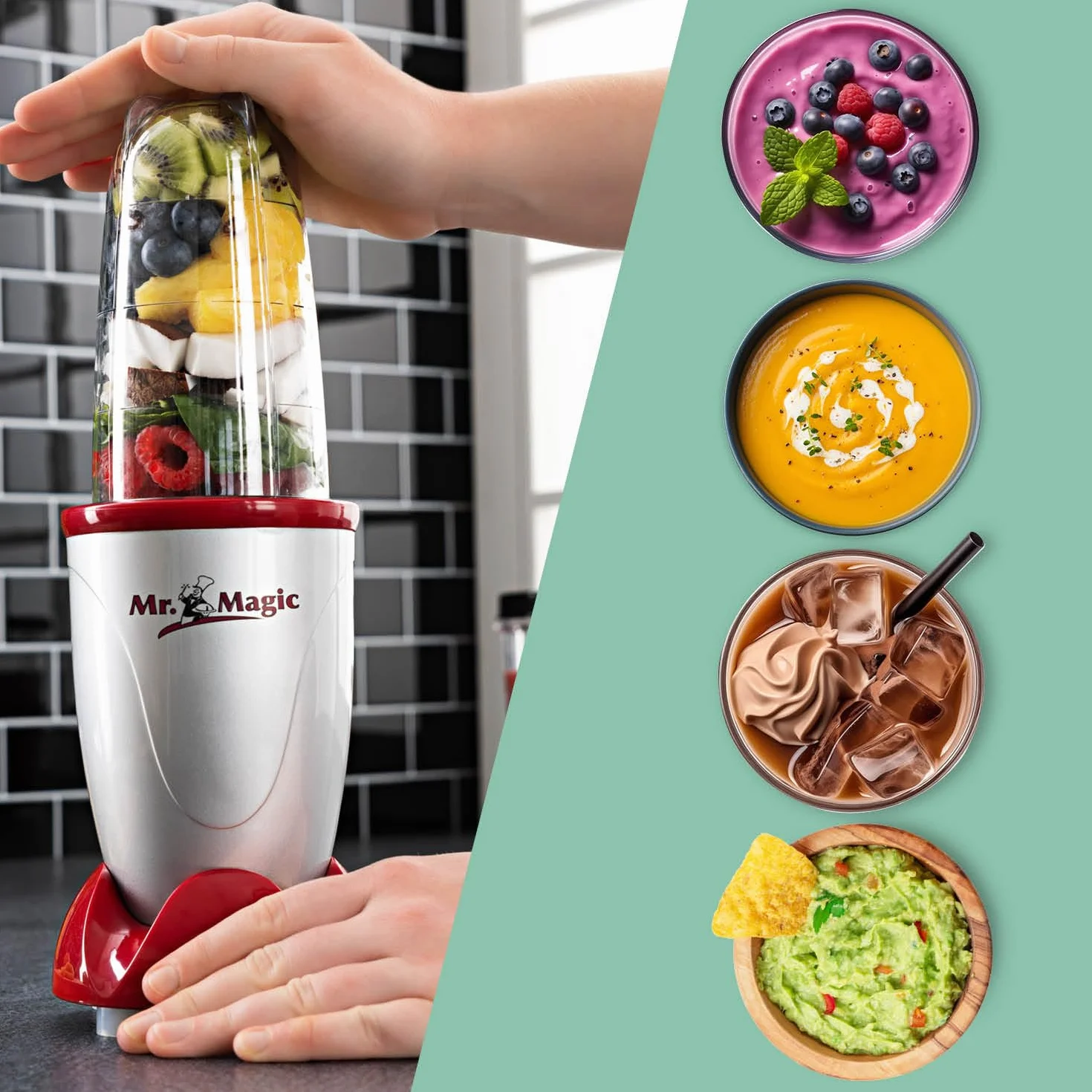 GOURMETmaxx Mr. Magic Mixer Smoothie Maker Mikser stojący 18-częściowy Blender z auslaufsicheren Frischhaltedeckeln