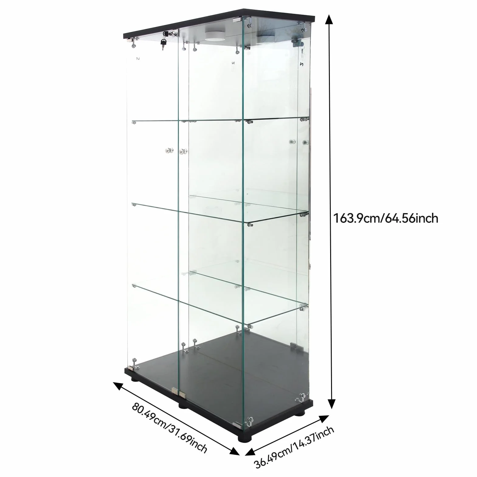 Szklana witryna LED 2 drzwi 4 półki ESG 164x80x36 cm biała