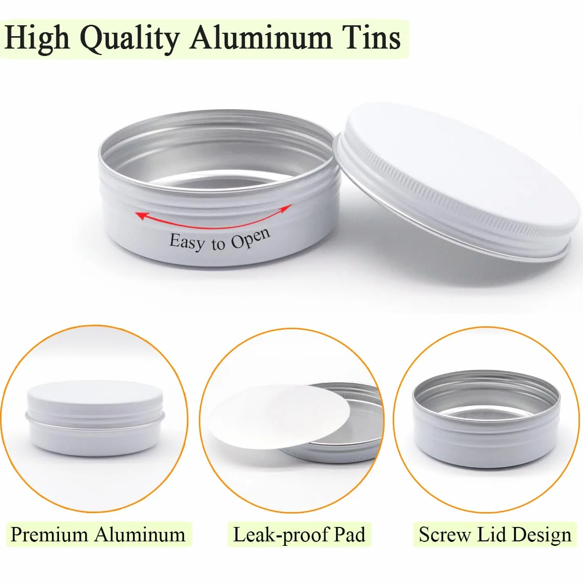 Aluminiowe puszki 100 ml, 100 g, pusty podróżny pojemnik na próbki kosmetyczne z zakrętką, 100 g białych metalowych puszek do majsterkowania, balsamów do ust, kremu do twarzy, świec, herbaty
