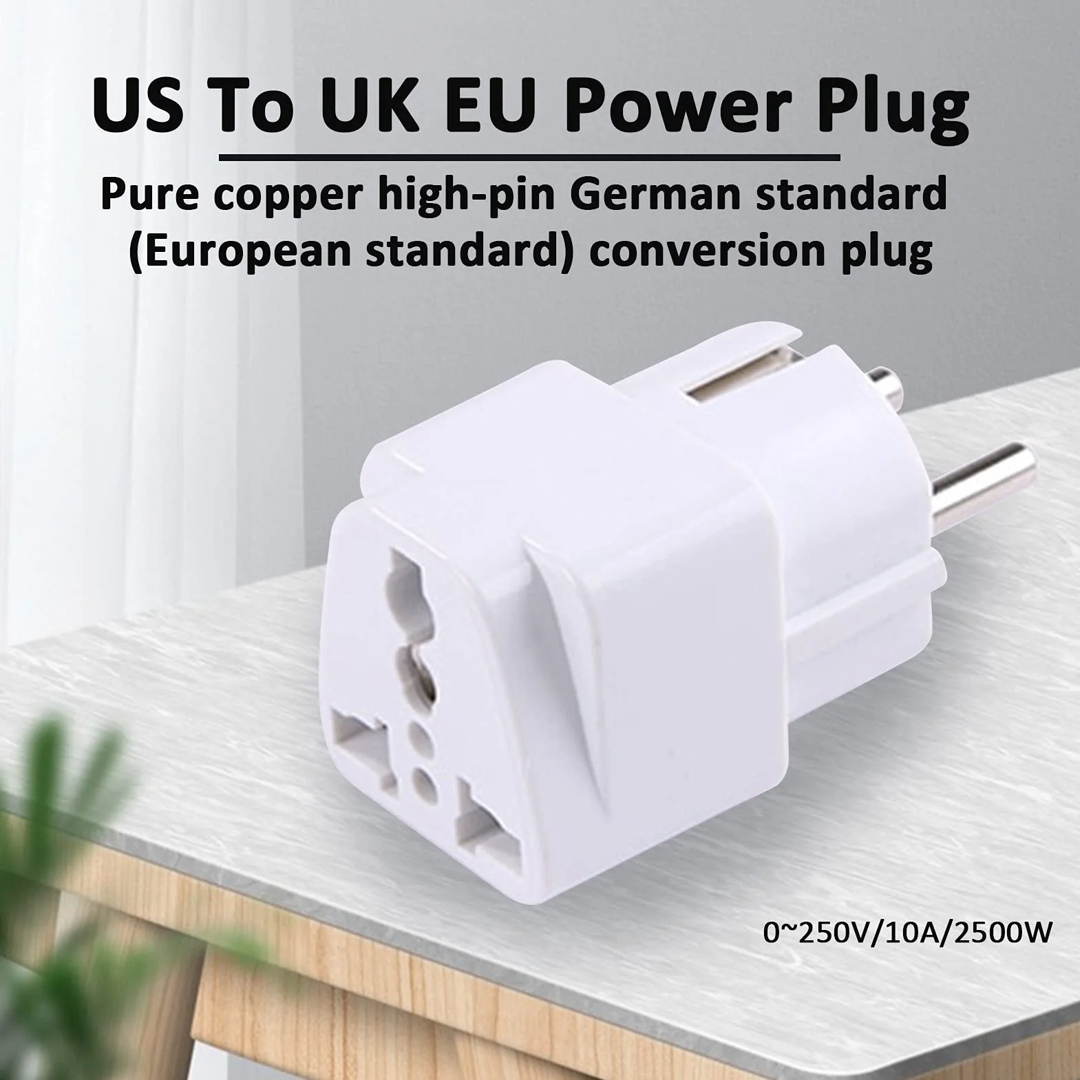 BOROCOus to EU adapter wtyczka, uniwersalny adapter AC 250 V 10 A prąd UE, konwersja europejska wtyczka sieciowa UK na UE (biała)