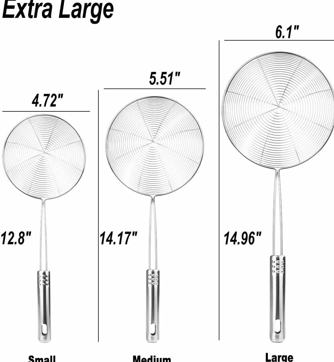 Sitko pająka ze stali nierdzewnej zestaw 3 rozmiarów 32,5 cm 36 cm 38 cm
