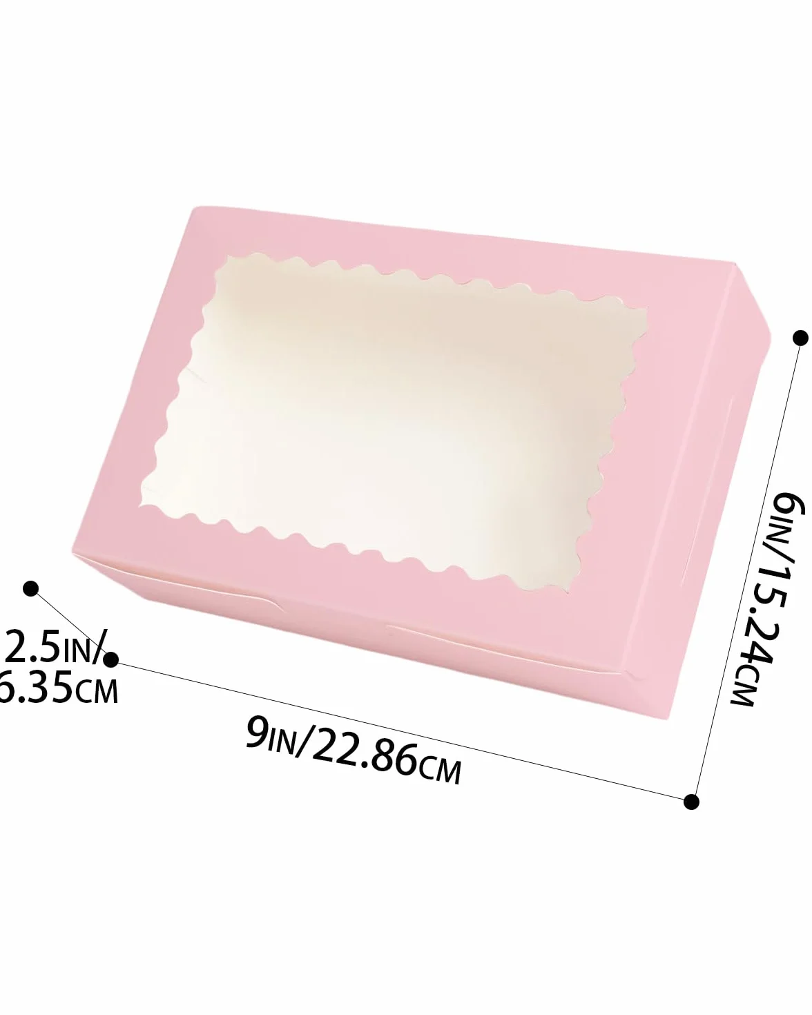Pudełko na ciastka z okienkiem 22,86 x 15,24 x 6,35 cm różowe 15 sztuk
