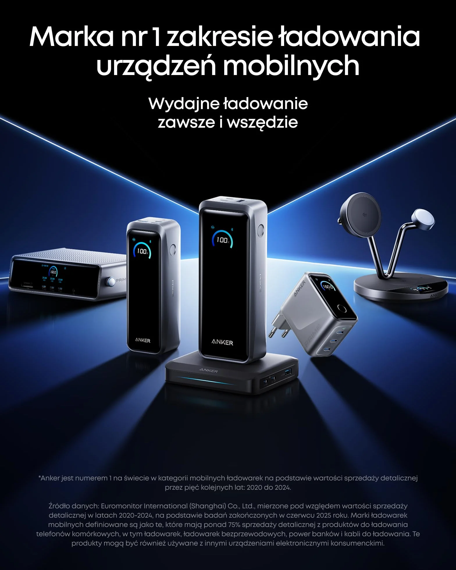 Ładowarka Anker Prime USB-C 160 W Kompaktowa 3-portowa inteligentna wyświetlacz i sterowanie dotykowe Tryb UltraFast 140 W dla laptopów, MacBooków, iPadów, iPhone'ów serii 17/16/15 i innych urządzeń