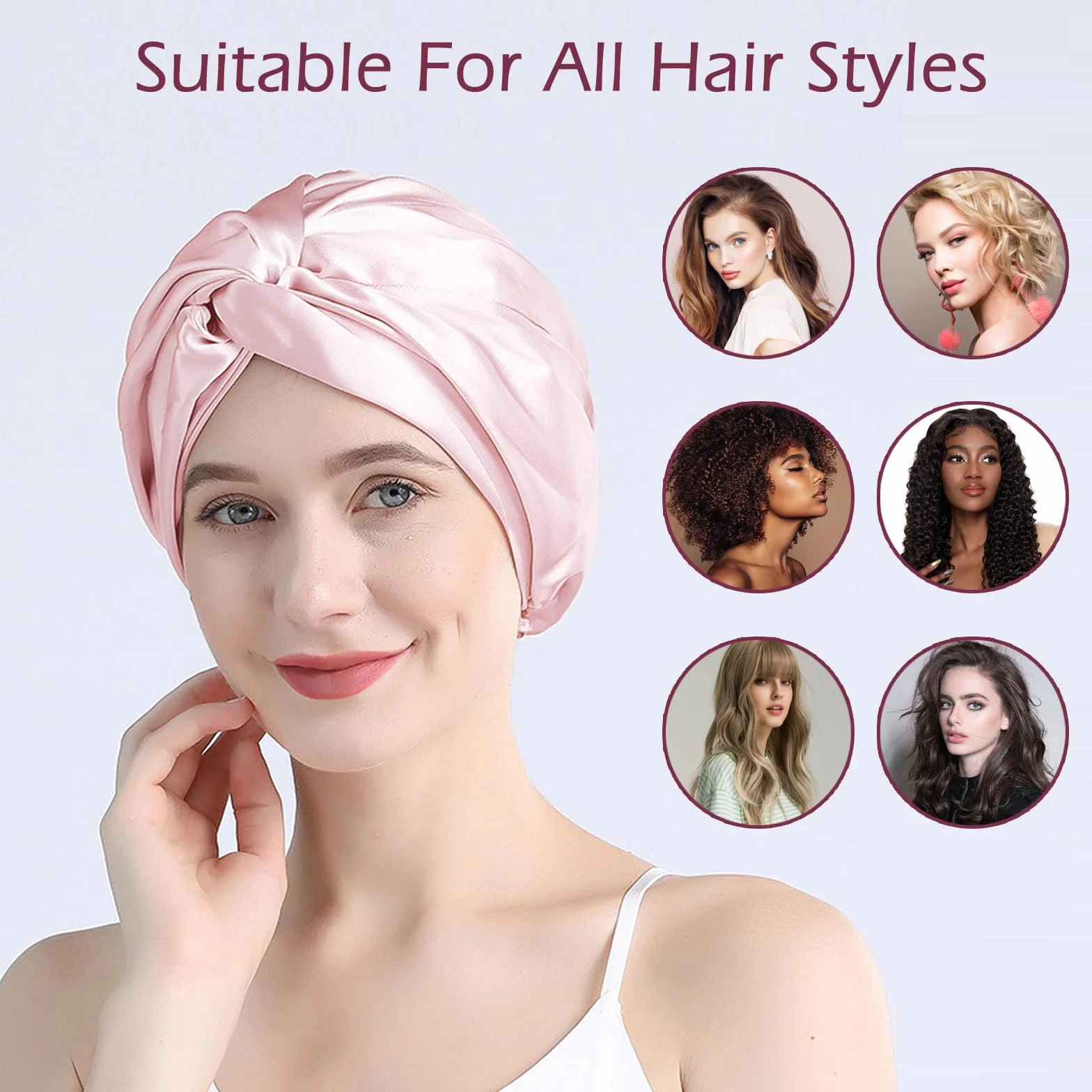 Moguri 1 x regulowany czepek do spania z jedwabnej satyny, dwuwarstwowy, czepek do spania, turban, kręcone, proste włosy, długie, duży splot, unisex, różowy, Rosa, l