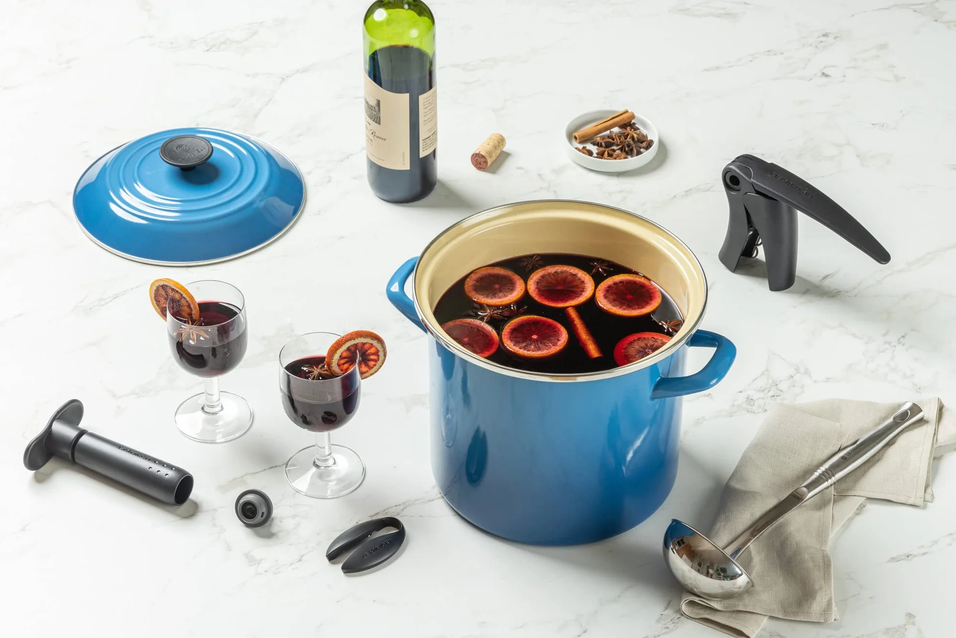 Le Creuset Akcesoria do wina metalowa pompa do wina i 3 stopery, czarny nikiel