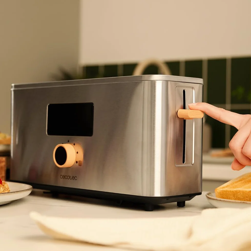 Cecotec Toster pionowy 1 bardzo długie szczeliny Touch&Toast Extra. 1000 W, 24 kromki chleba, ekstra szeroka szczelina 3,5 cm, ekran dotykowy i cyfrowe koło, wykończenie ze stali nierdzewnej