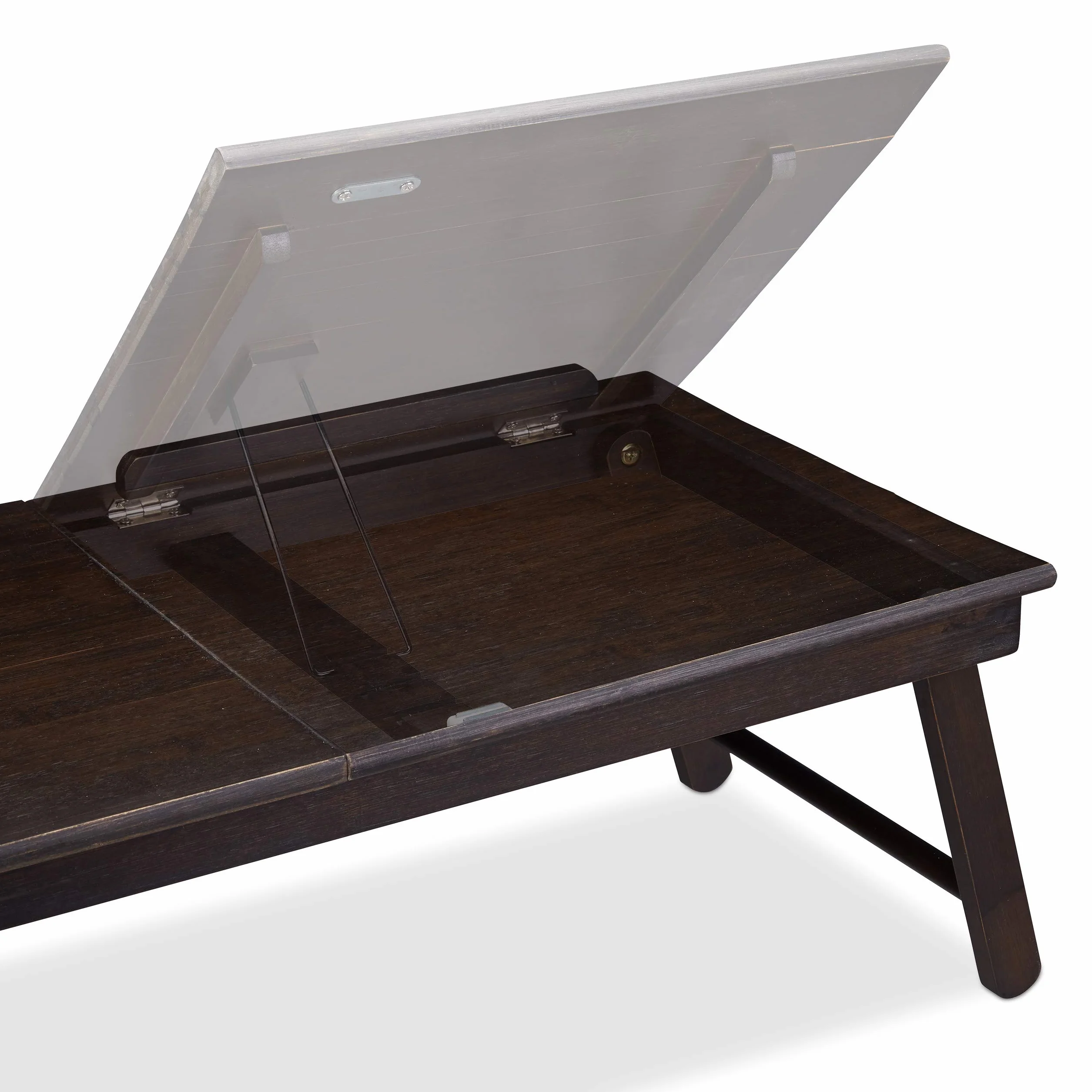 Relaxdays Bambusowy stolik pod laptopa, wys. x gł.: 25 x 60 x 35 cm, półka na laptopa z regulacją wysokości, składany, z szufladą, ciemnobrązowy