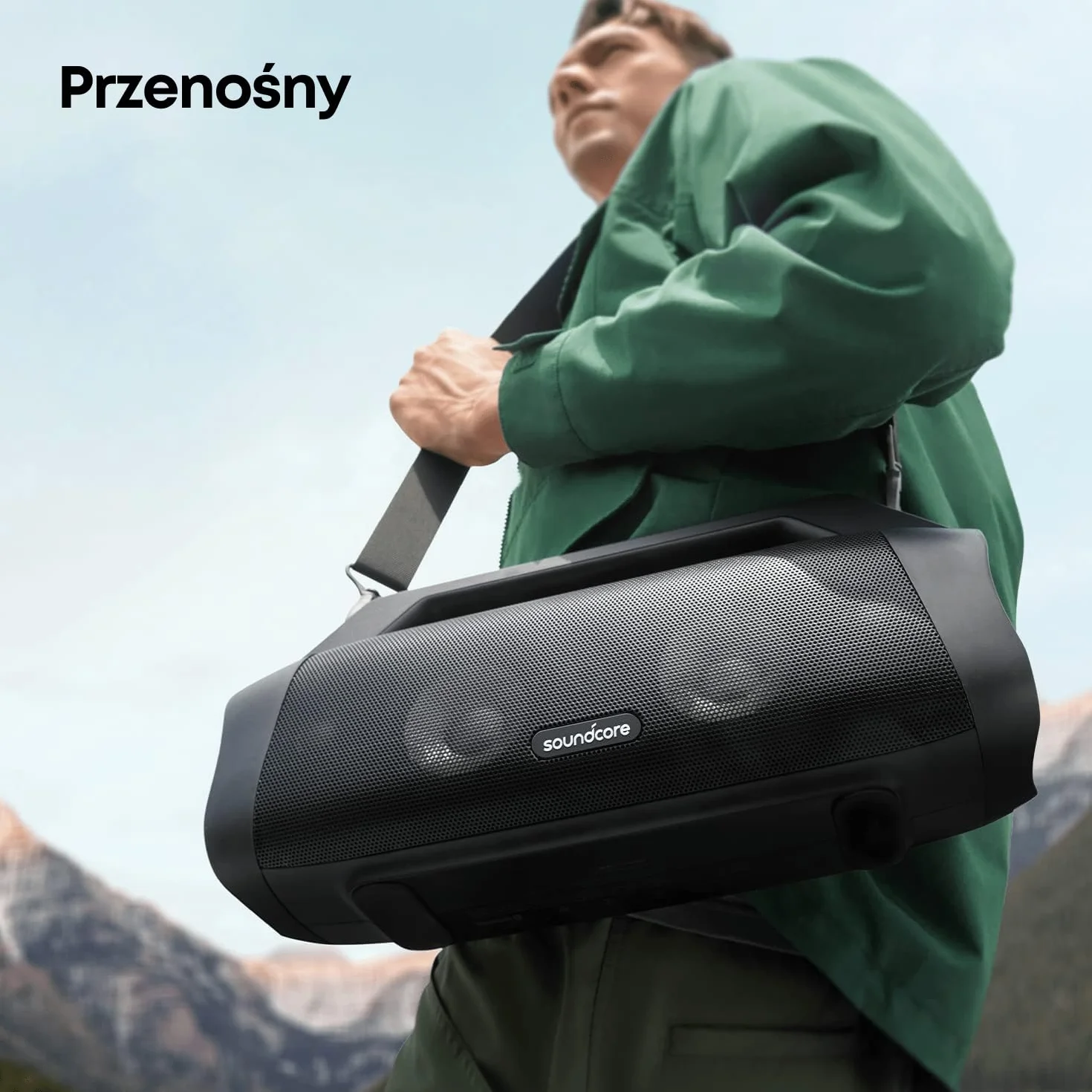 Soundcore Motion Boom Plus od Anker to przenośny głośnik Bluetooth 80 W z wodoodpornością i pyłoszczelnością IP67, portem USB-C, personalizowanym EQ, Bluetooth 5.3, idealny na kemping