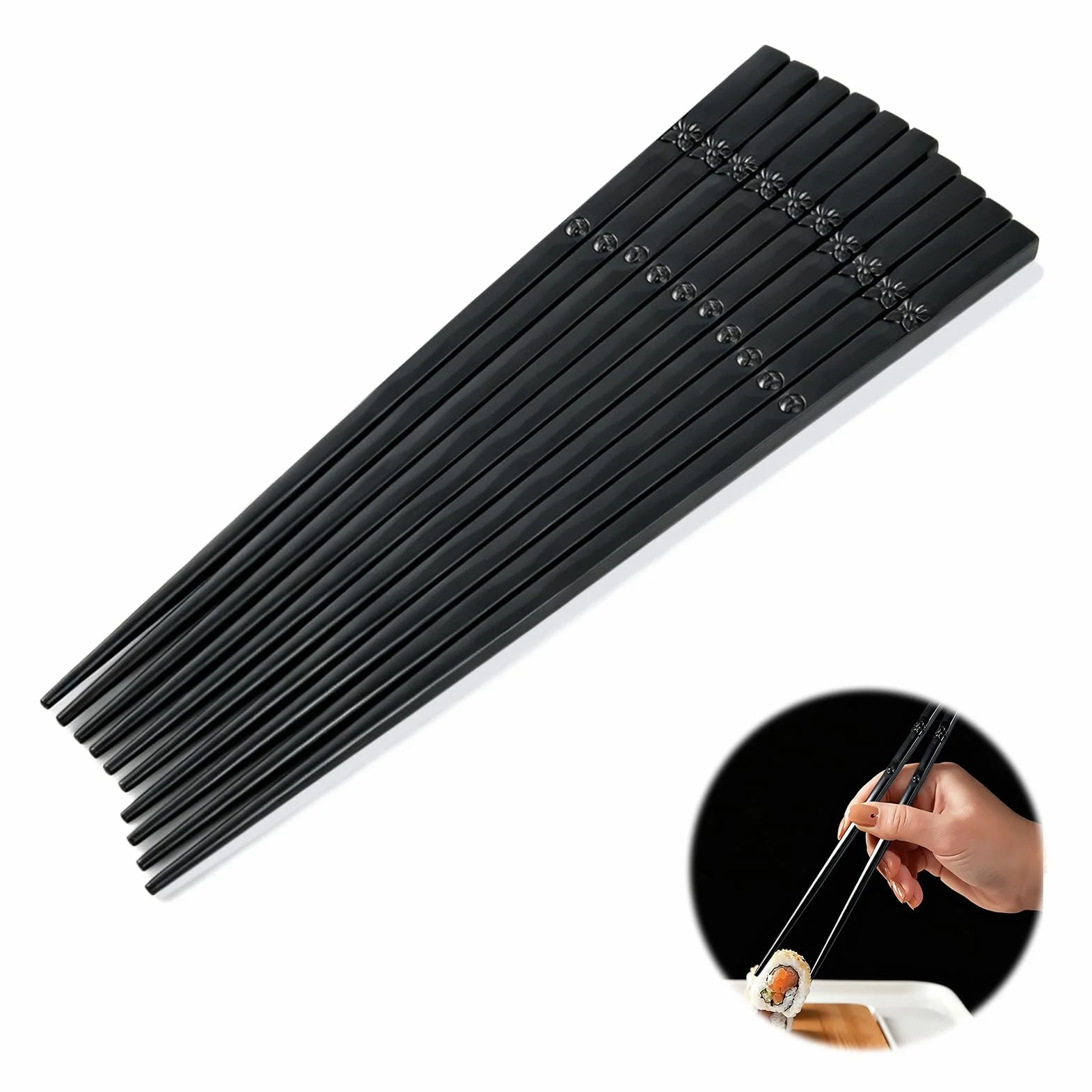 Japońskie pałeczki do sushi z włókna szklanego 23 cm antypoślizgowe czarne 5 par