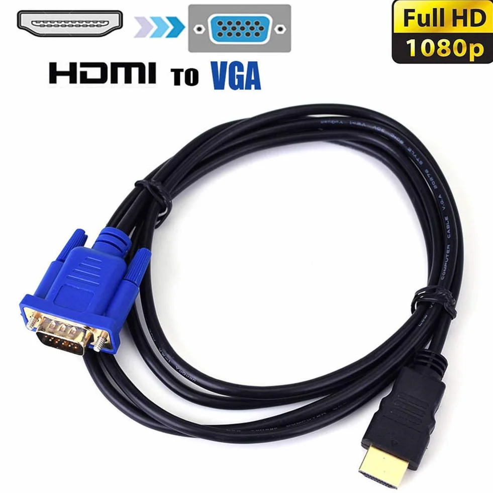 Konwerter kabla HDMI na VGA, 1080P HDTV HDMI na VGA męski 15-pinowy adapter kabel do PC TV 10 m