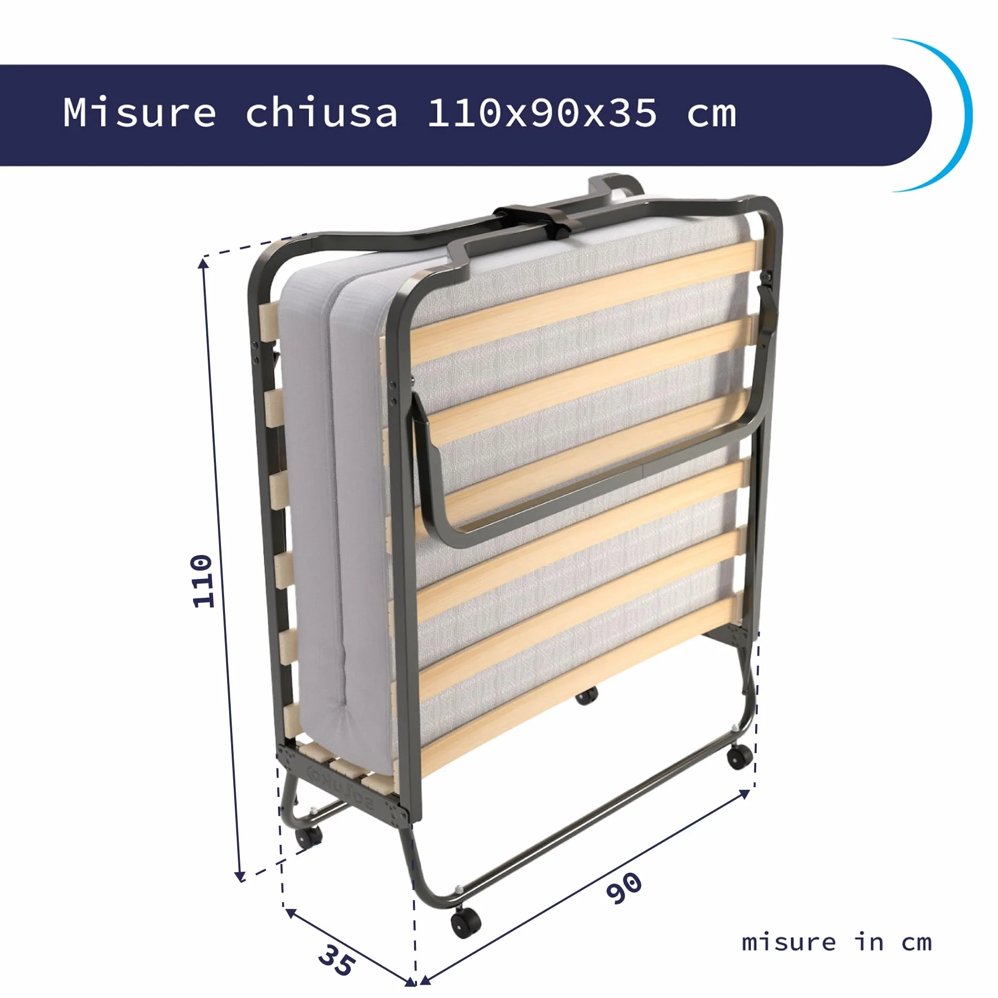 Cortassa XL Comfort Jednoosobowe łóżko składane 90x200 cm z materacem poliuretanowym 10 cm i poduszką