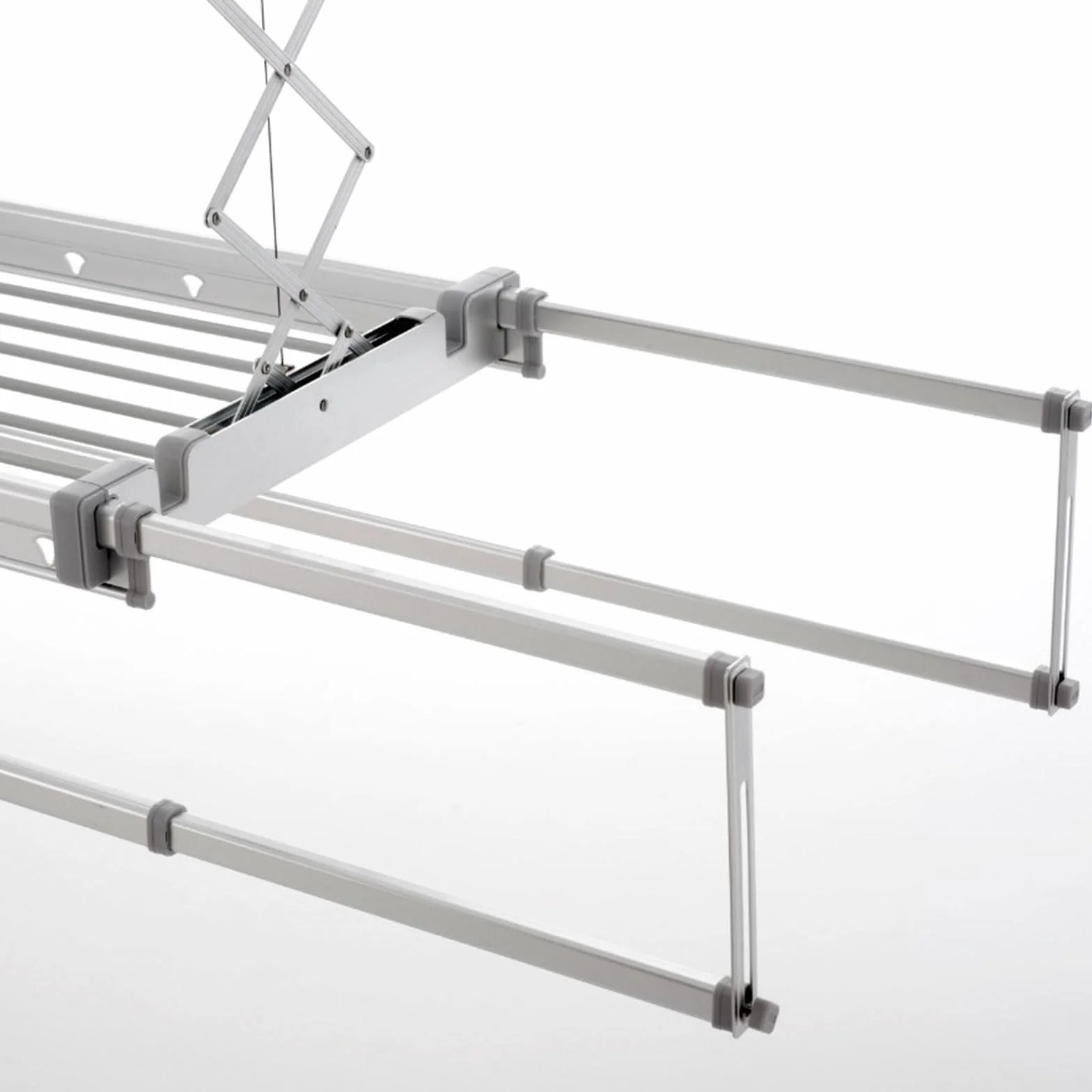foxydry Pro suszarka sufitowa podgrzewana na pranie, aluminiowa i stalowa suszarka do bielizny z gorącą wentylacją (ze ściany, 160 cm)