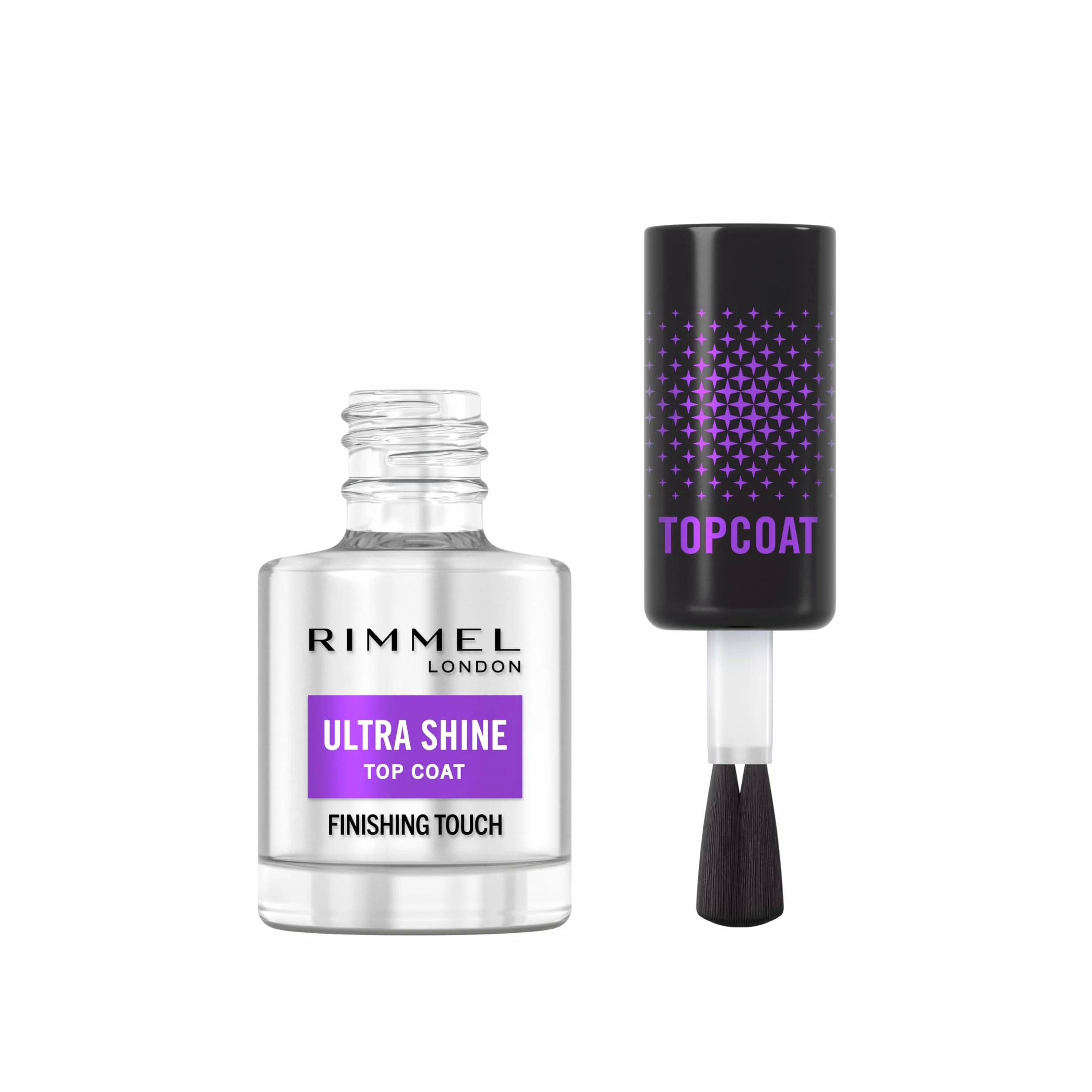 Rimmel London, Top Coat Ultra Shine, Top Coat Ultra Błyszczący i Długotrwały Chroni Kolor, Wegańska Formuła, 12ml