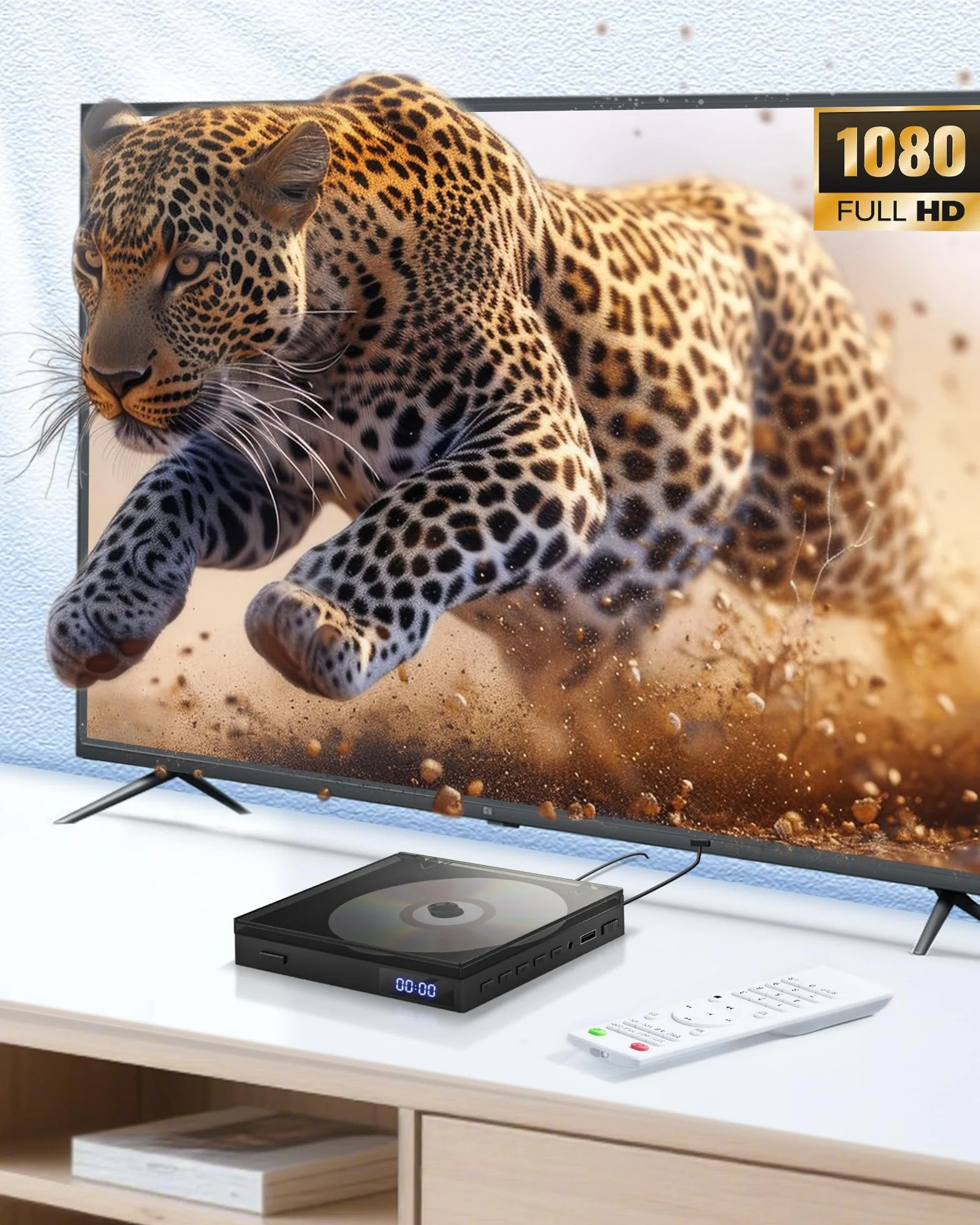 Mini odtwarzacz DVD przenośny, odtwarzacz DVD HD 1080P z wyjściem HDMI, obsługujący wszystkie regiony, kabel AV/HDMI/odtwarzanie z USB, pilot zdalnego sterowania, obsługuje PAL/NTSC