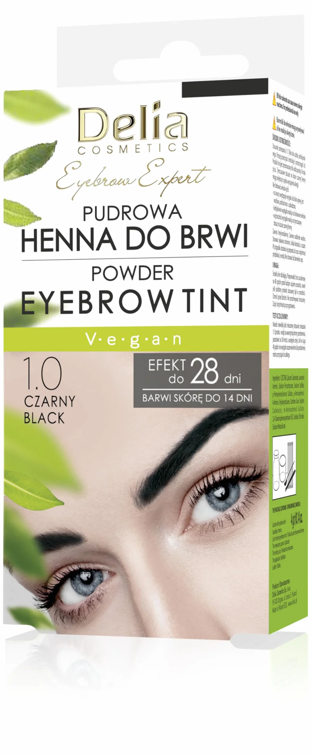 Delia Cosmetics - Farba Pudrowa - CZARNA - Henna do Brwi - Wystarczy Zmieszać z Wodą - Trwałość do 4 Tygodni – 20 Łatwych Aplikacji – Podkreśla, Pogrubia, Przyciemnia i Zagęszcza Brwi