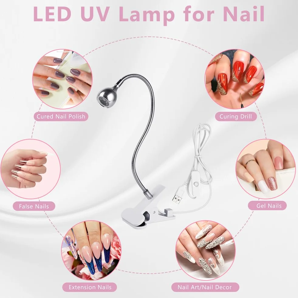 LOPHE Mini lampa UV do paznokci, małe lampy UV do paznokci żelowych, lampa utwardzana klejem UV 3 W, z klipsem zabezpieczającym, ładowalna, mini USB, przenośna lampa do paznokci LED, prezent dla