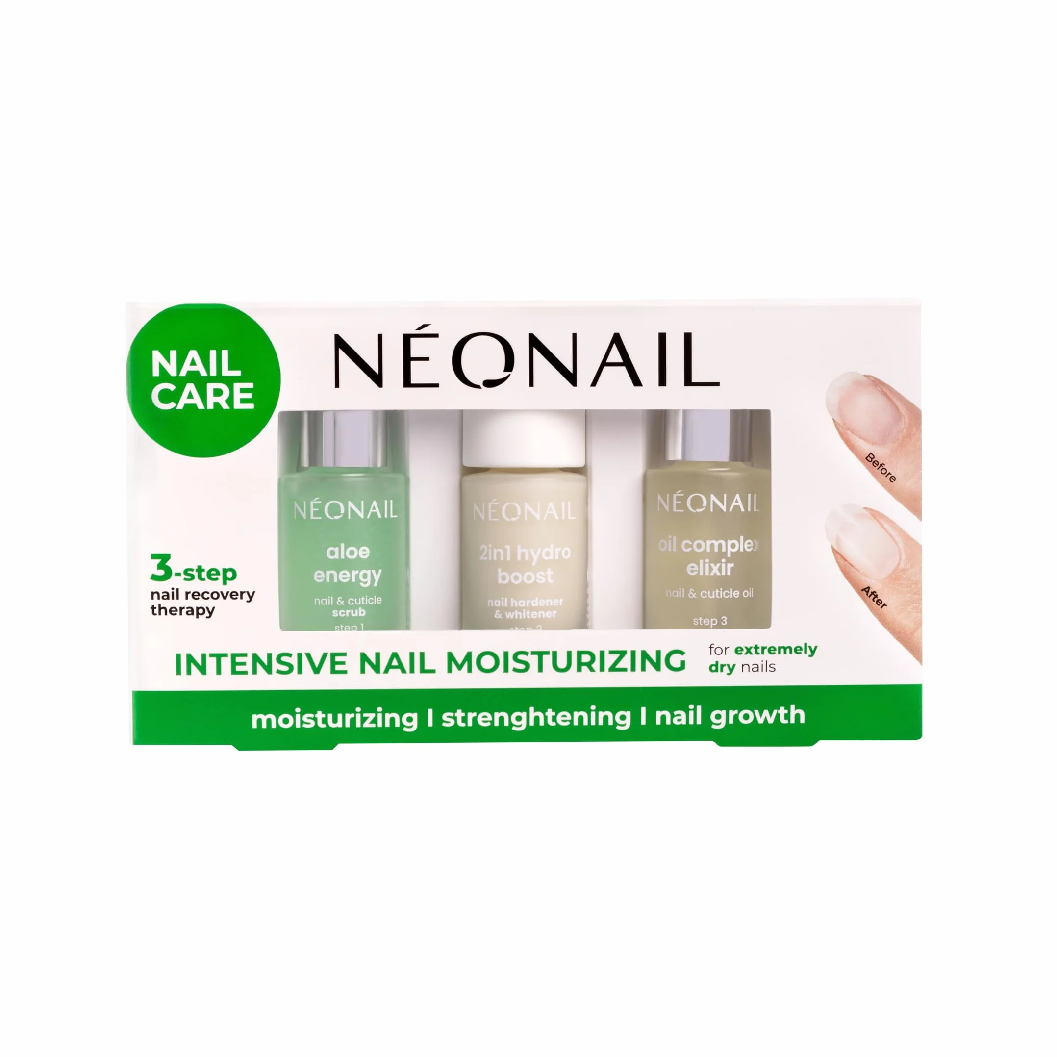 NEONAIL Intensive Nail Moisturizing Zestaw pielęgnacyjny Moisturizing Nail Care Set - Peeling do skórek i paznokci - Odżywka do paznokci - Eliksir do skórek i paznokci - Terapia nawilżająca