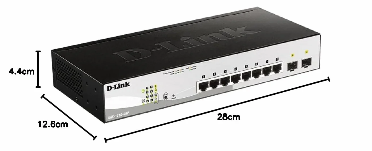 D-Link DGS-1210-08P/E Gigabit Smart Switch (8-portowy, 2x SFP, 65 W PoE-budżet)