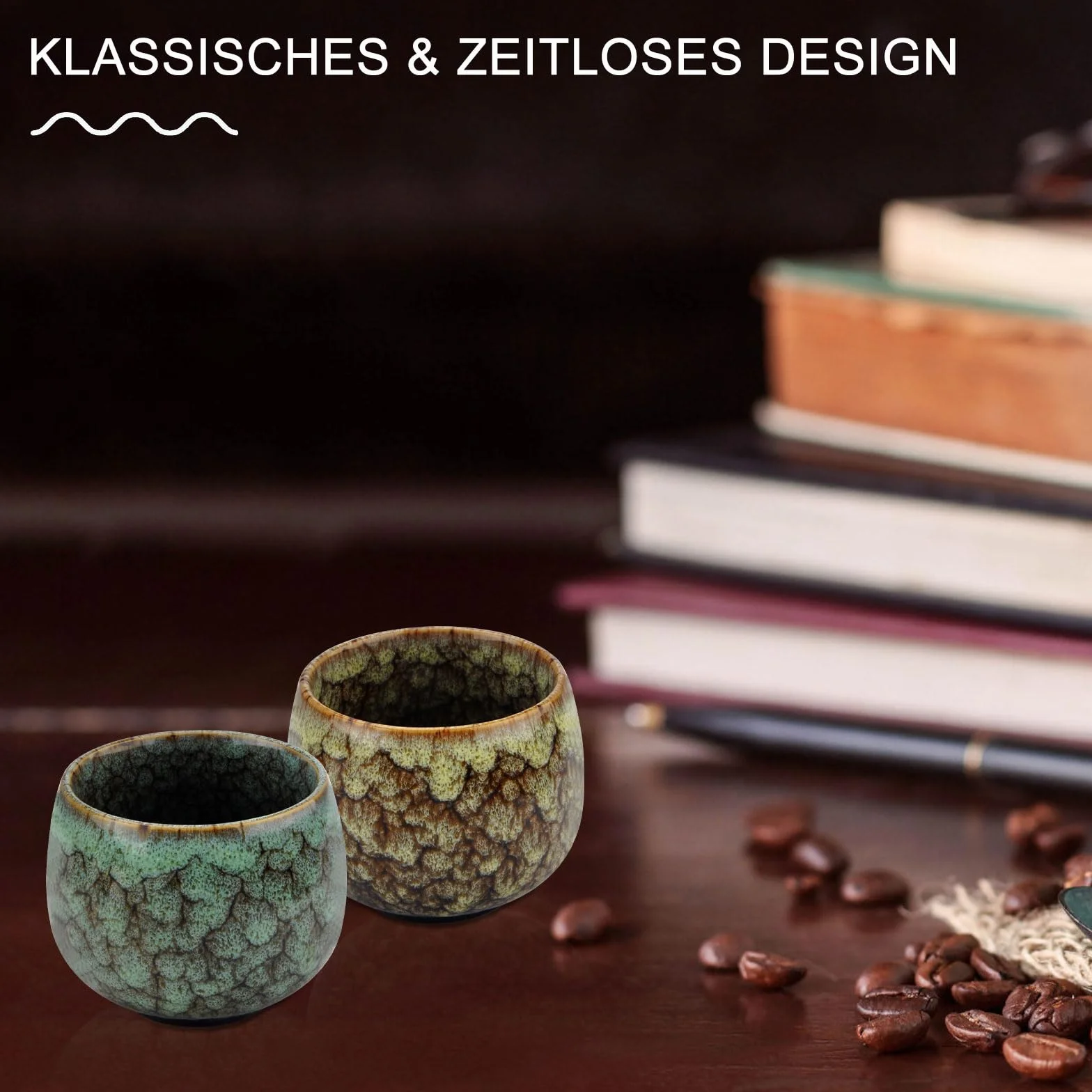 DAWRIS Zestaw Filiżanek do Espresso i Mokki - 5 Sztuk, 130 ml, Ceramiczne, Bez Uchwytu, Japońskie Filiżanki do Herbaty, Kawy, Cappuccino