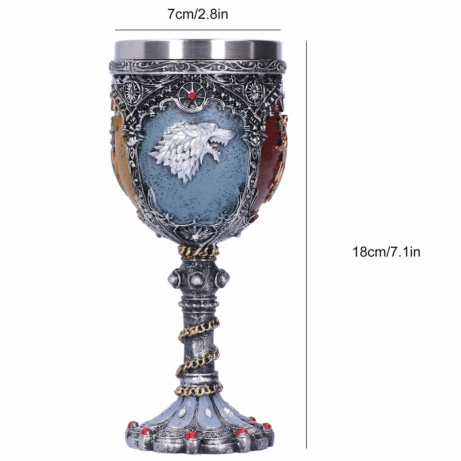 Średniowieczny kieliszek do wina w stylu vintage, ze stali nierdzewnej i żywicy, metalowy kieliszek do wina, relief, dekoracja na imprezę, do domu, baru