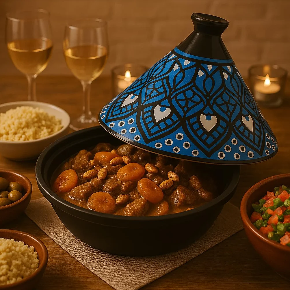 Tajine indukcyjny ceramiczny stal nierdzewna niebieski 30,20 x 30,20 x 23 cm