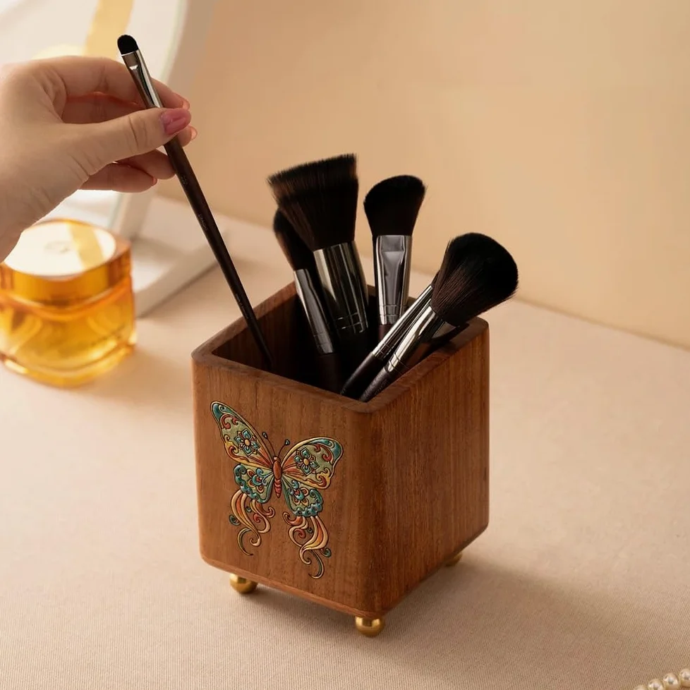 Organizer na pędzle do makijażu, uchwyty na szczoteczki do zębów, pojemnik na ołówki na biurko, wielofunkcyjny kubek na pędzle do makijażu w stylu vintage
