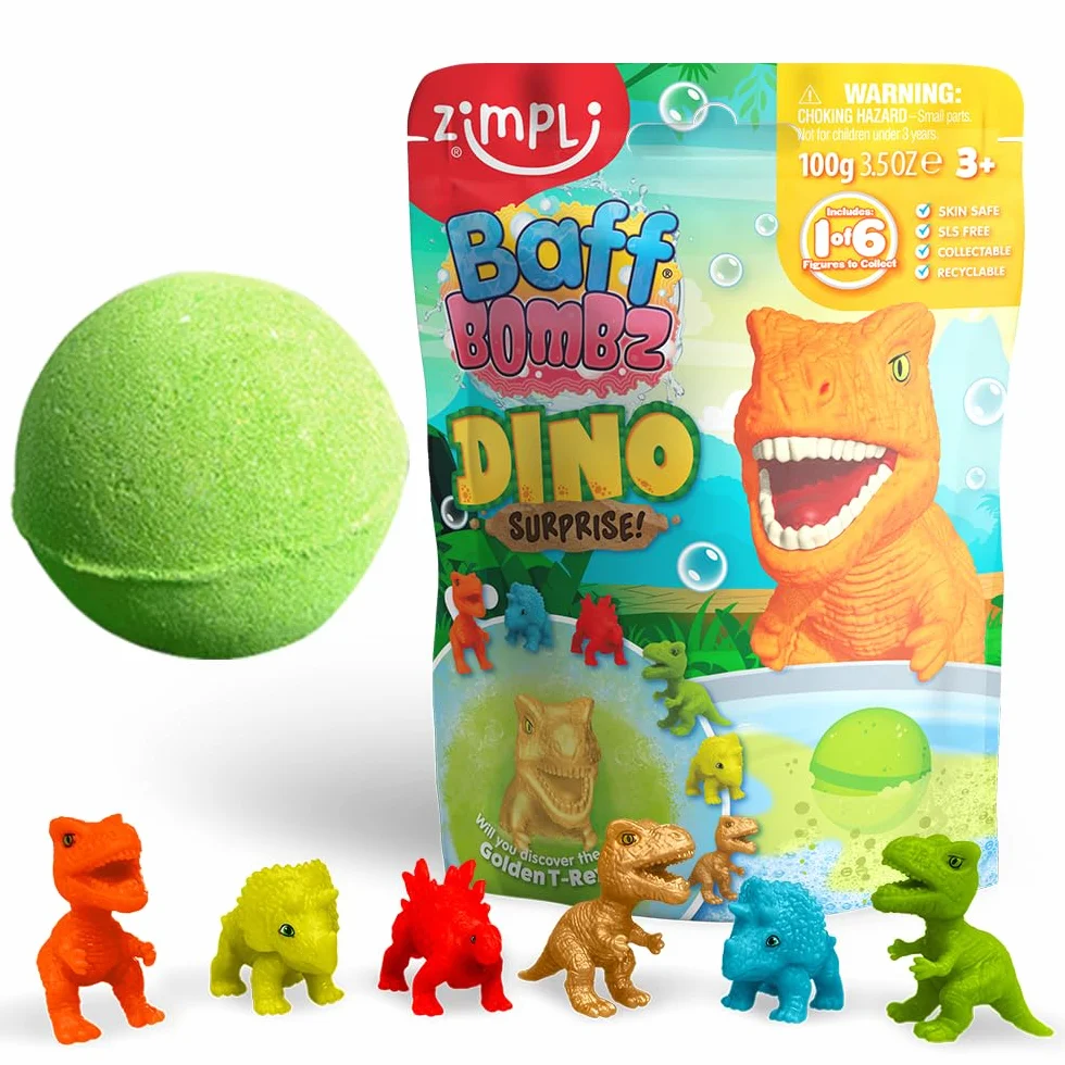 ZIMPLI Large Dino Surprise Bath Bomb 1 z 6 zabawek dinozaurów do zebrania zabawka w kuli dla chłopców i dziewczynek prezenty dla dzieci 3+