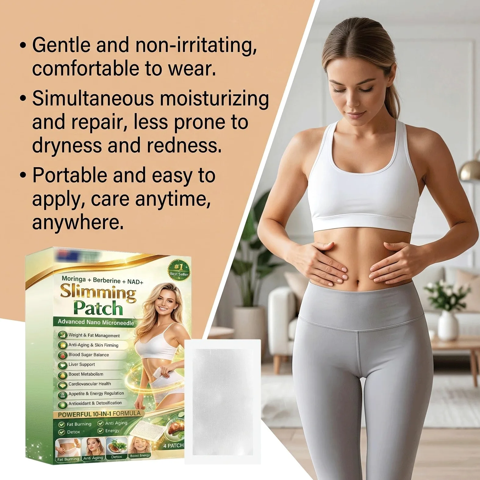 Plaster wyszczuplający brzuch Moringa 10 w 1, plaster wyszczuplający z naturalnymi składnikami, dla kobiet i mężczyzn