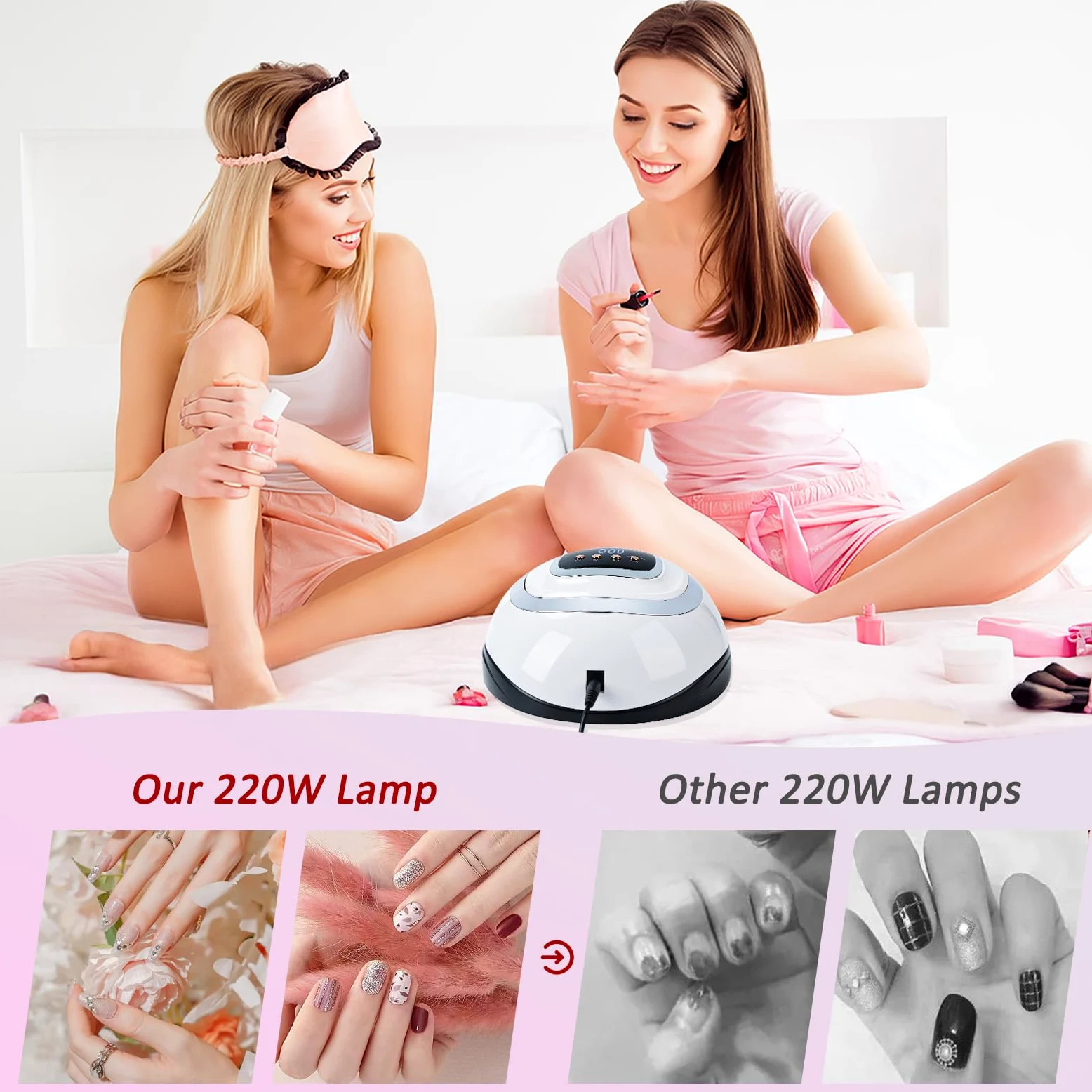 Lampa UV do paznokci, profesjonalna suszarka do paznokci LED 220 W, z czujnikiem automatycznym i 4 timerami, zdejmowana lampa utwardzająca do paznokci żelowych w domu i salonie