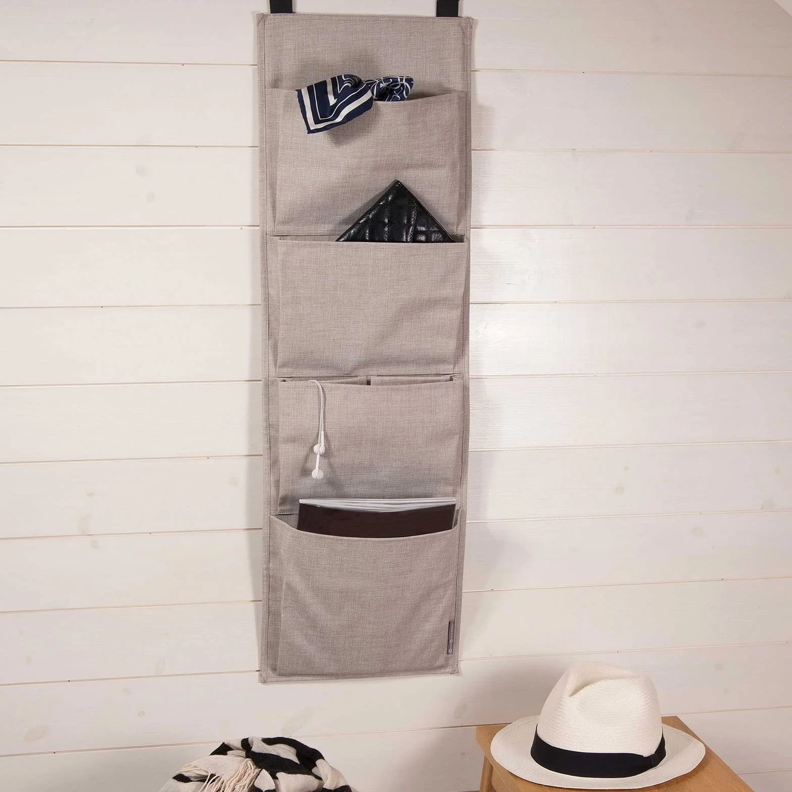 Bigso Box of Sweden Wiszący regał na drzwi organizer z 4 przegródkami na buty poliester len