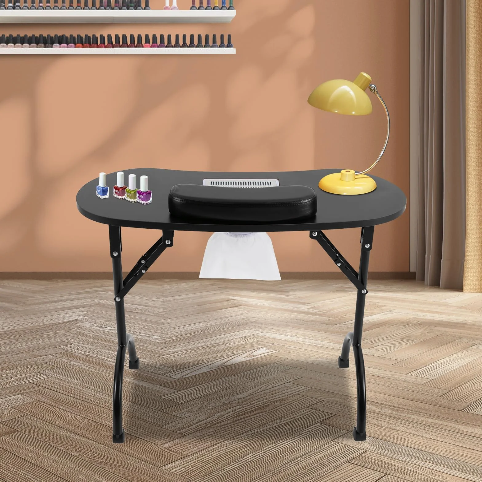 Stół do manicure z przyssawką, składany stolik do manicure z 3 workami do odkurzacza i wodoszczelną torbą do przenoszenia, nośność 30 kg, przenośny stolik do manicure (czarny)