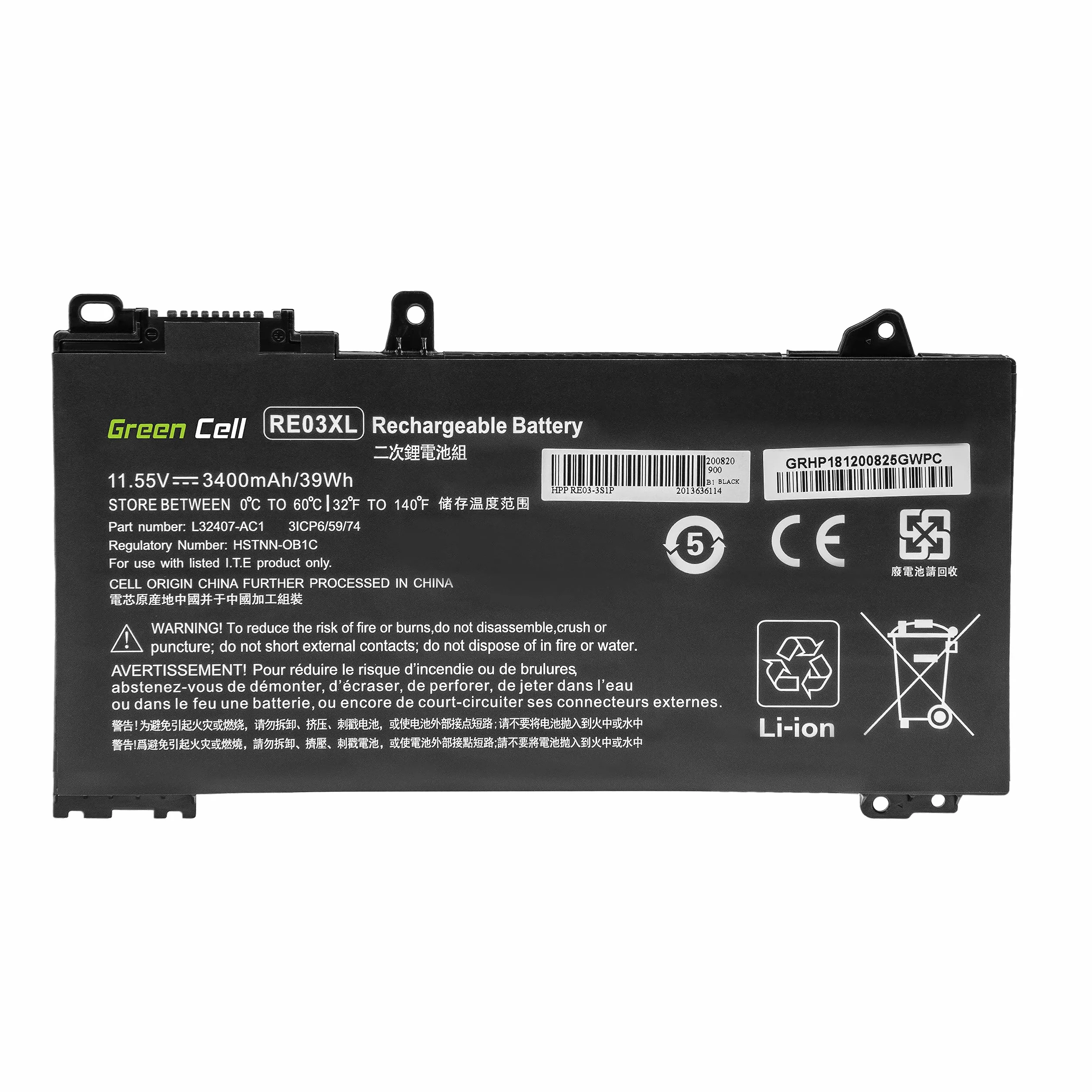 Green Cell Bateria do HP Mobile Thin Client mt22 ProBook 430 G6 G7 440 445 445R 450 455 455R ZHAN 66 Pro 13 G2 14 G3 15 A Laptop (3400 mAh 111111.5 mAh 1.5 mAh 11.5.5.5.555555 5 V, czarny z)