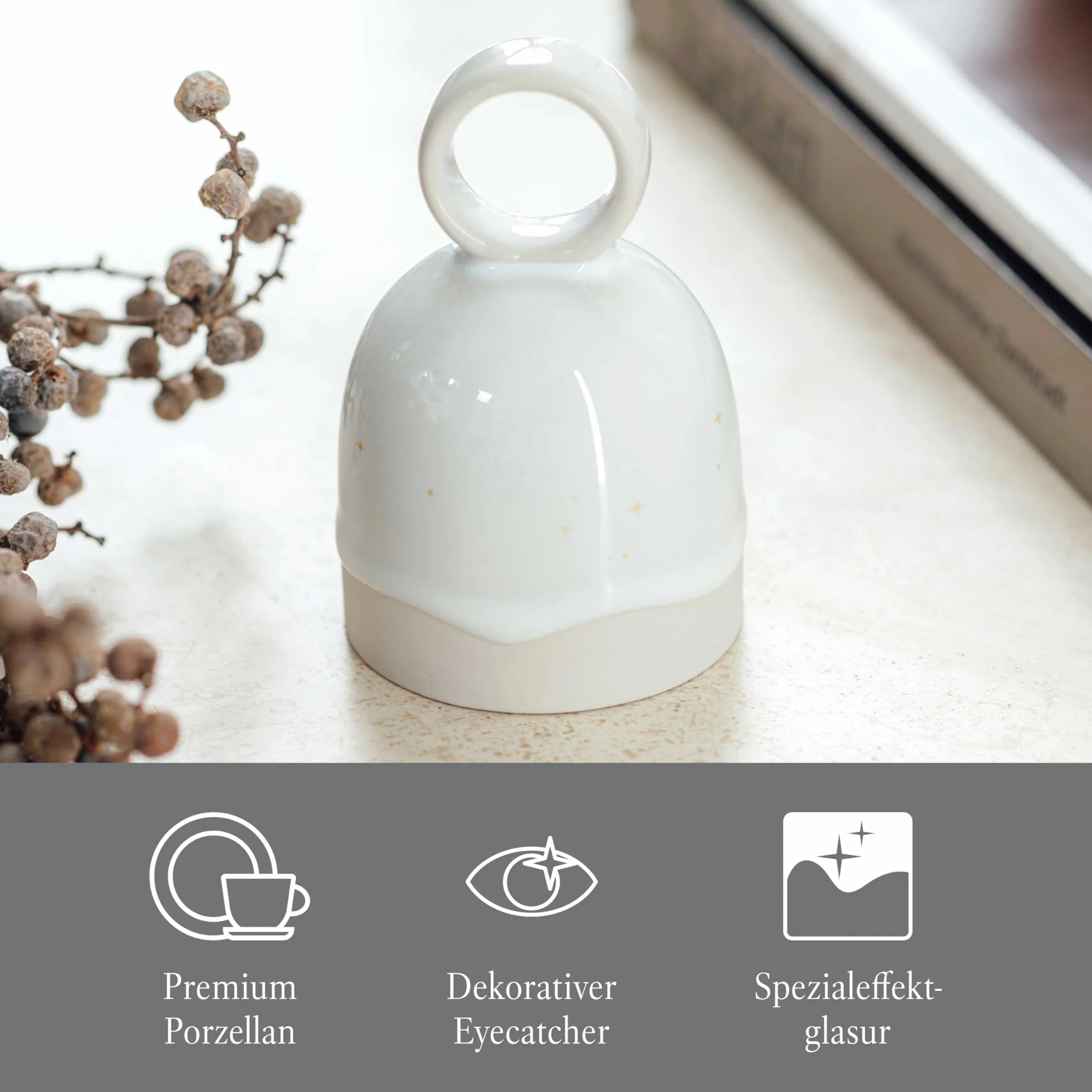 Villeroy & Boch like. dzwonek stołowy Winter Glow, dekoracja świąteczna z porcelany Premium