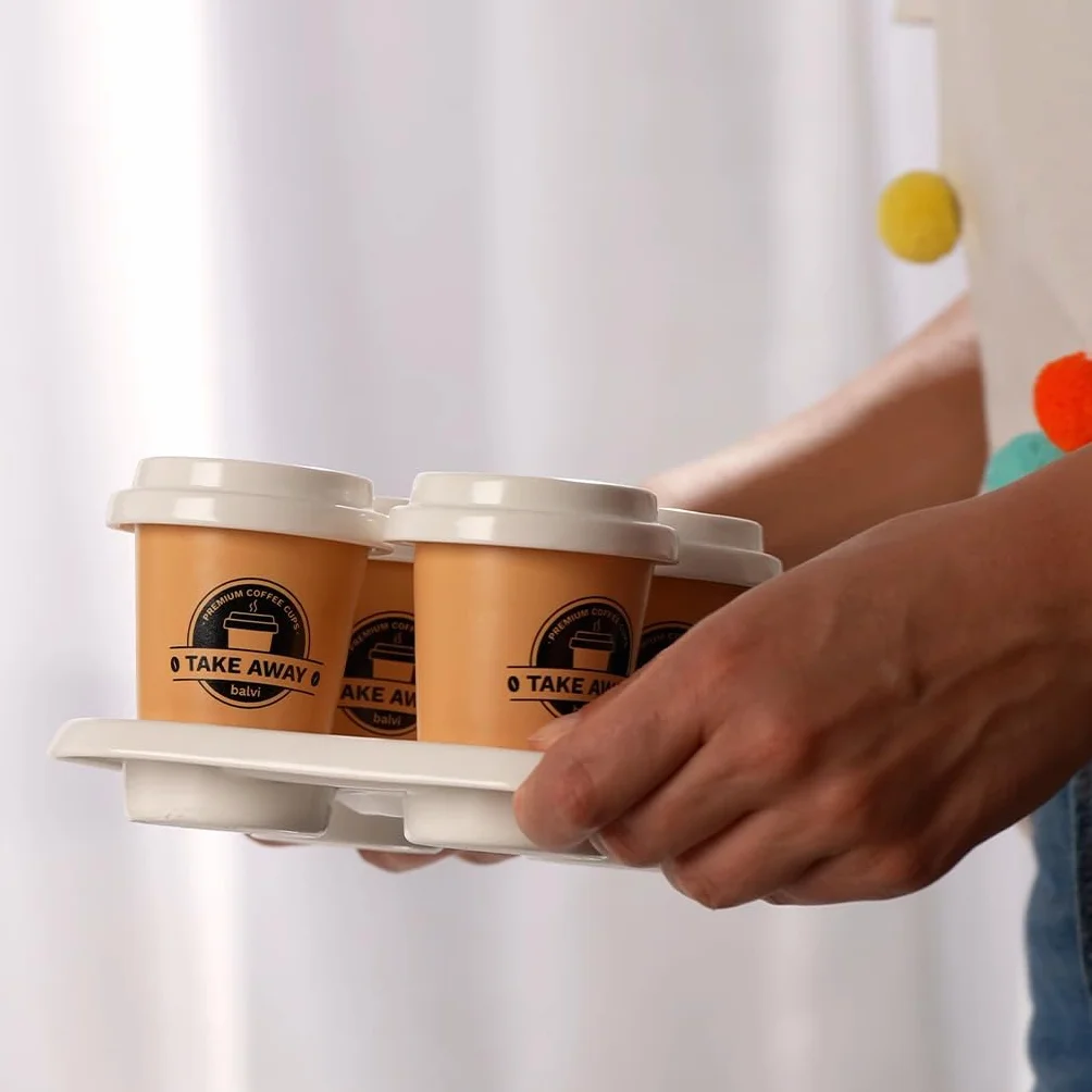 Balvi Filiżanki do kawy Take Away Porcelana 75 ml Brązowy Biały