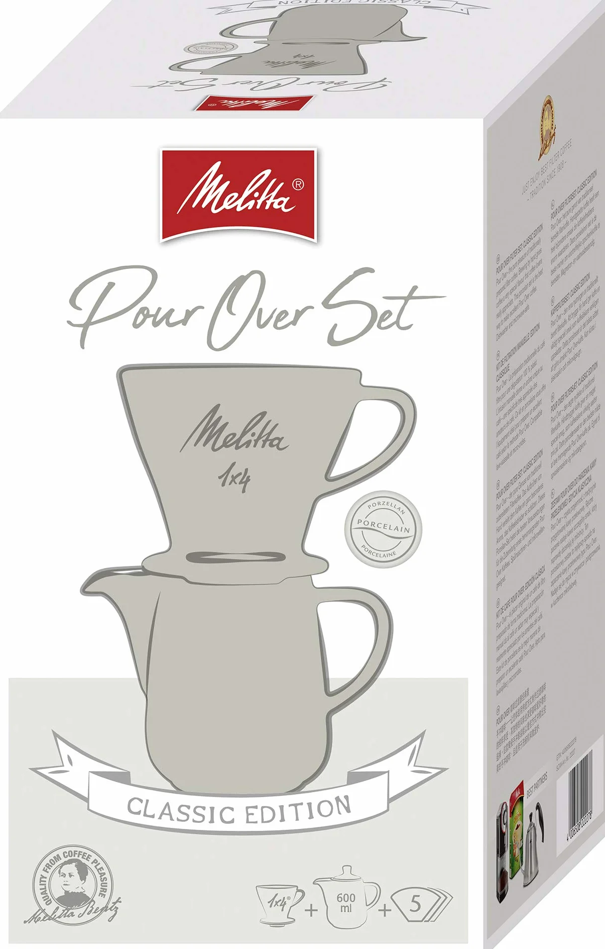 Melitta porcelanowy zestaw do kawy z dzbankiem i stożkiem filtrującym 0,6 l szary
