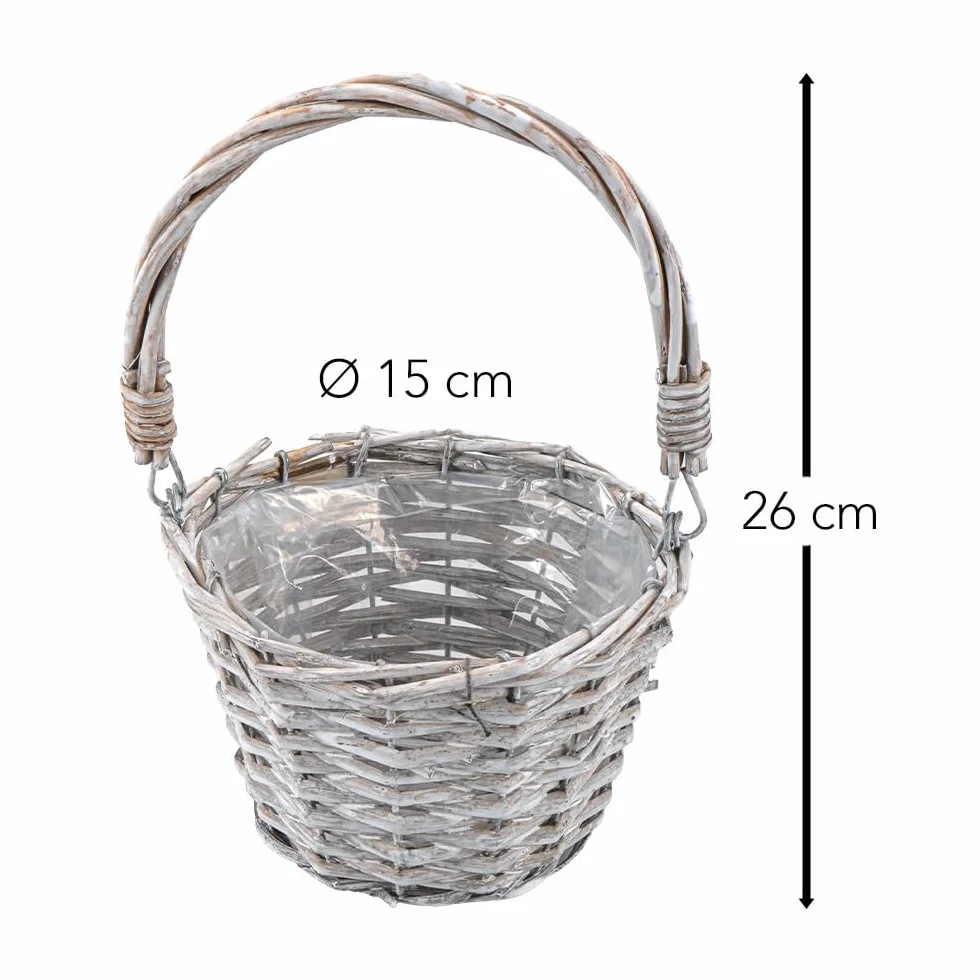 Kosz wiklinowy drewniany z folią Ø 15 cm wys. 26 cm szary
