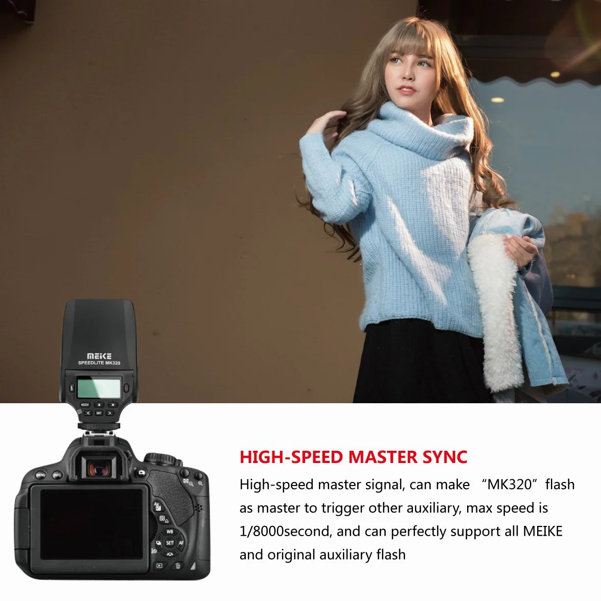 MEIKE MK-320C Speedlite Flash TTL Fit Canon bezlusterkowa kamera DSLR Hot Shoe 5d Mark II, III, 6d, 7d, 7d Mark II, 50d, 60d, 70d, 100d, 550d, 600d, 700d, 1000d, 1100d