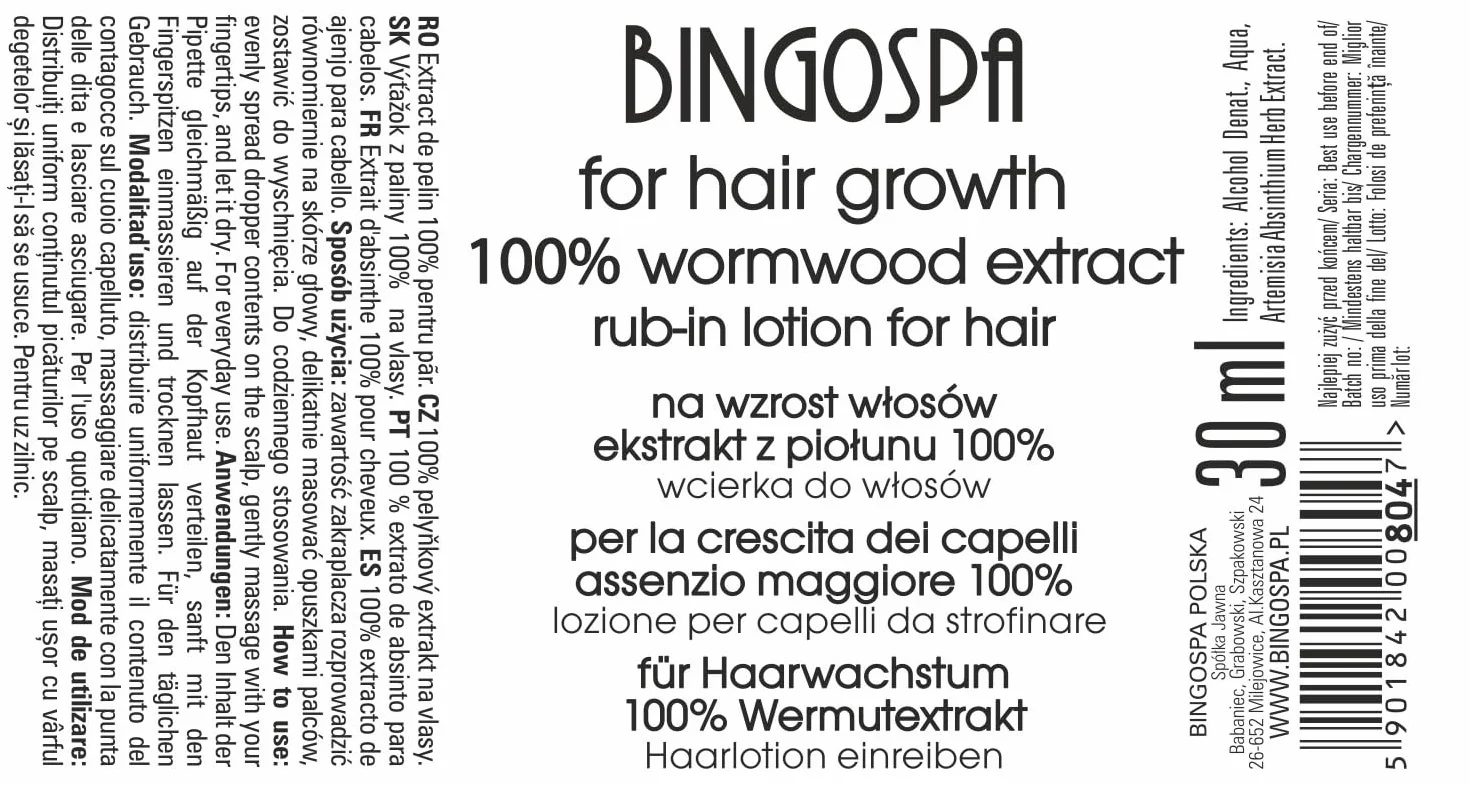BINGOSPA Ekstrakt z piołunu 100% wcierka do włosów 30 ml