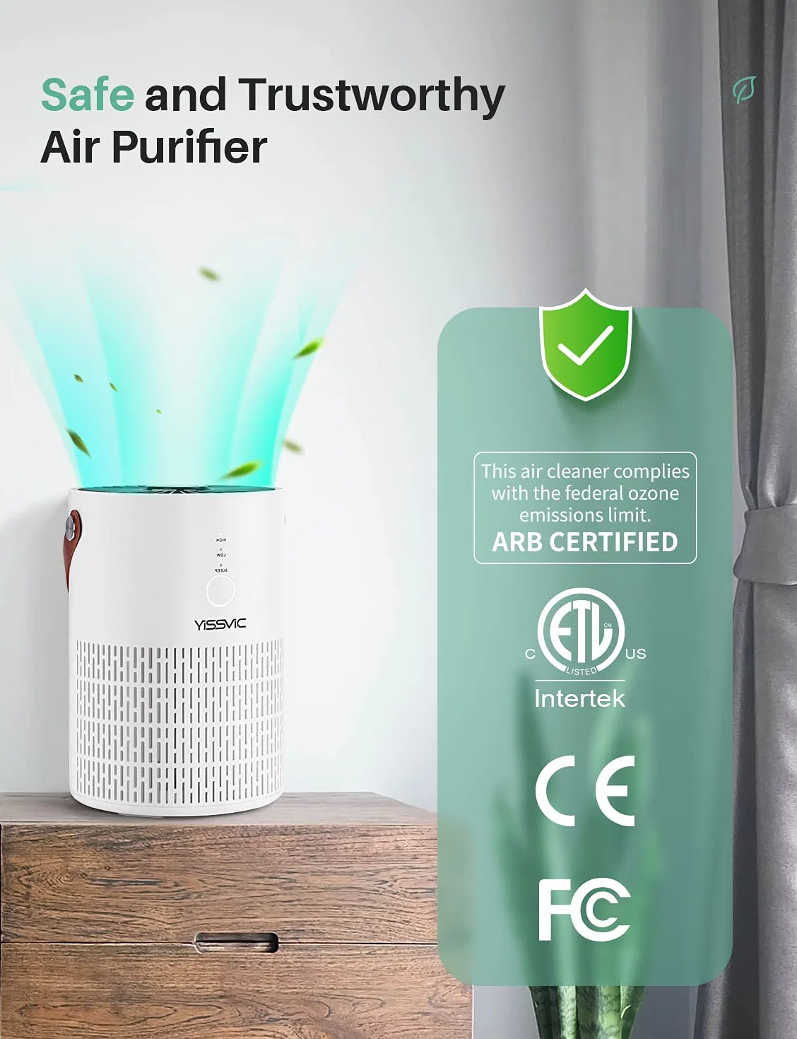 YISSVIC Oczyszczacz Powietrza HEPA H13 30m² Cichy 28 dB Tryb Nocny Aromaterapia