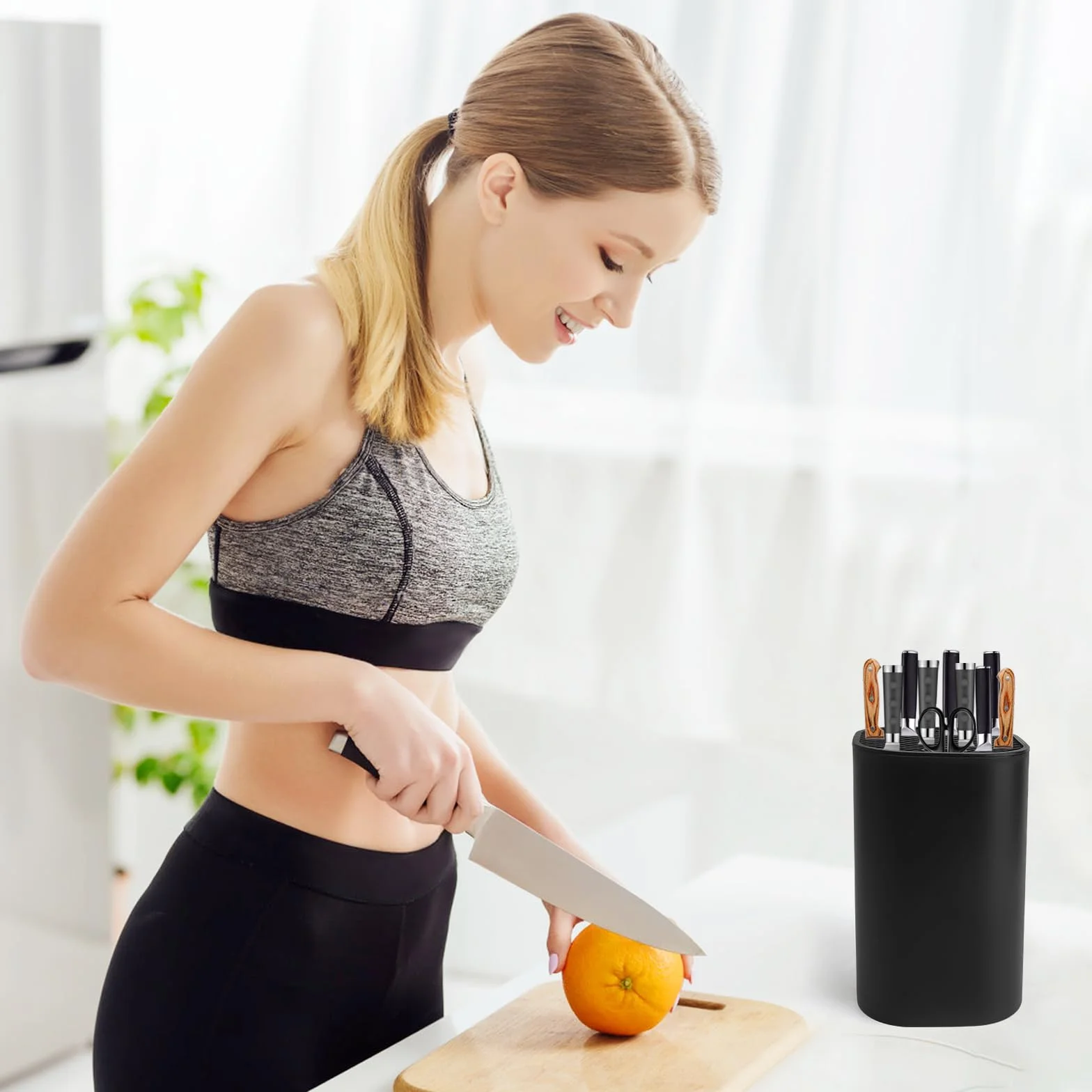 Blok na noże Knife Holder 21 szczelin czarny stojak na noże