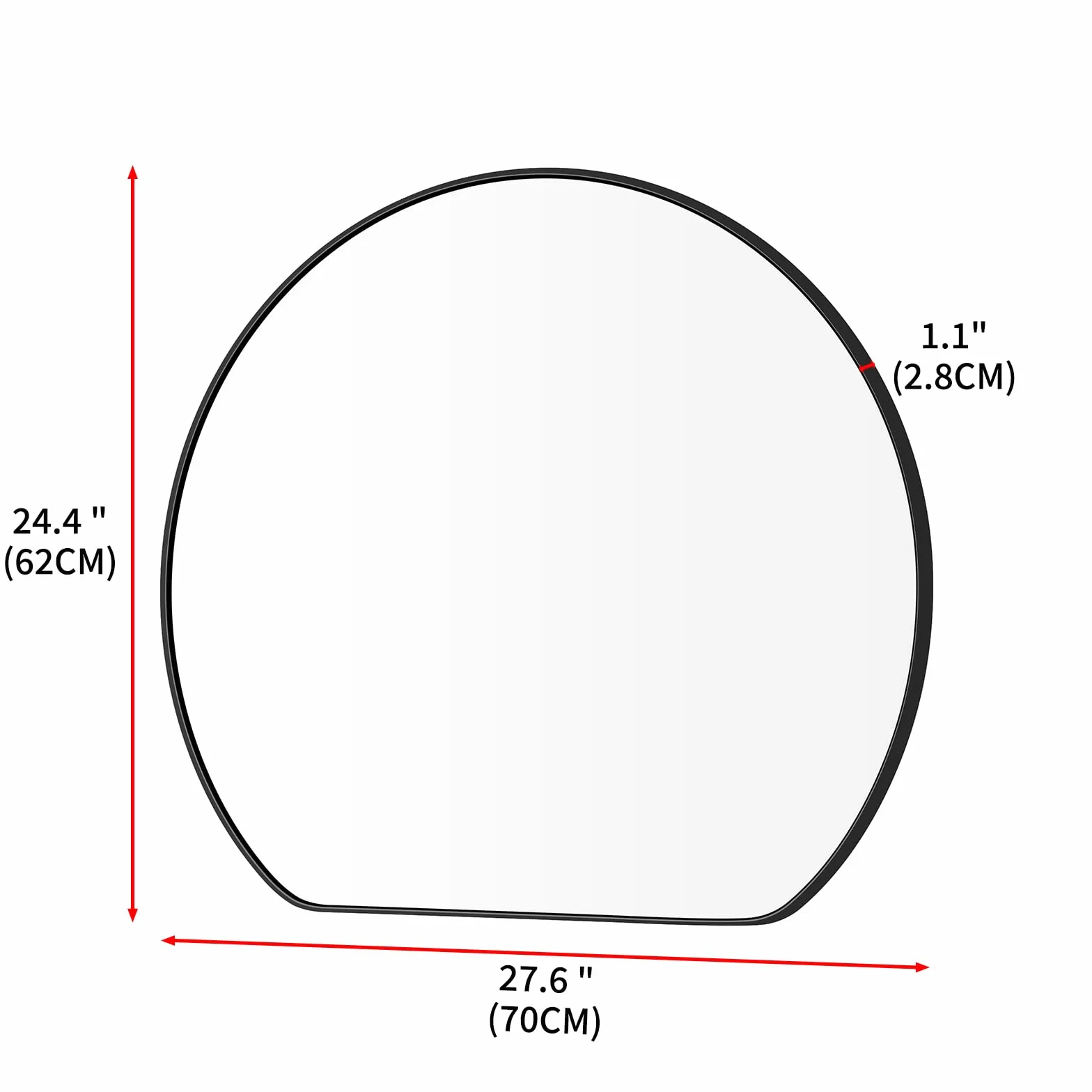 Czarne lustro ramowe 70x62 cm półokrągłe lustro łazienkowe montowane na ścianie dekoracyjne