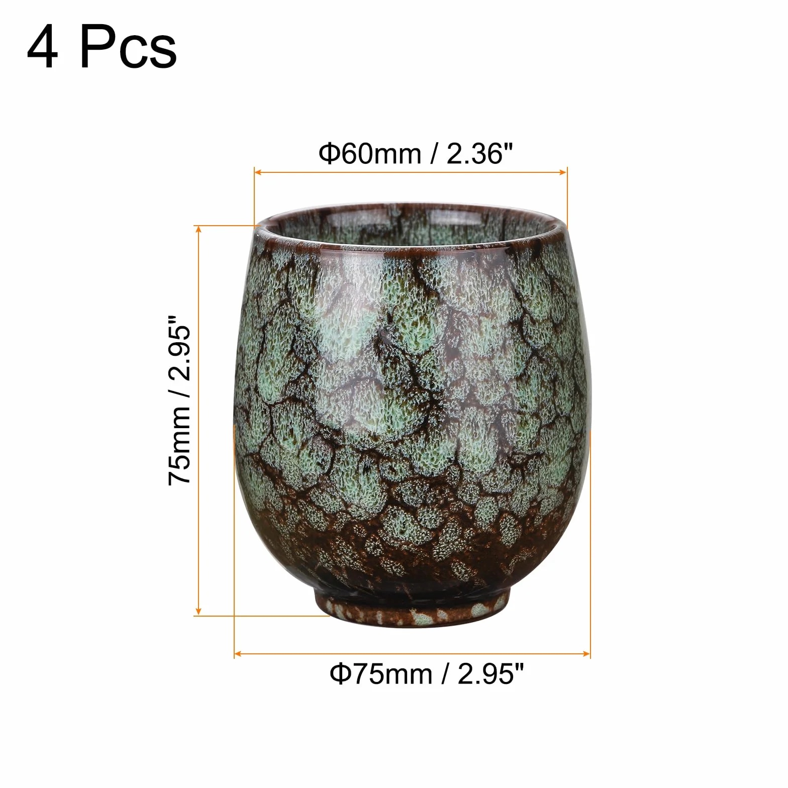QUARKZMAN 4 szt. Ceramiczne chińskie filiżanki do herbaty 5,41 uncji tradycyjny styl Gong Fu japoński zestaw do herbaty bez uchwytu mały kubek do herbaty Mate Coffee Wino napoje, Indygo