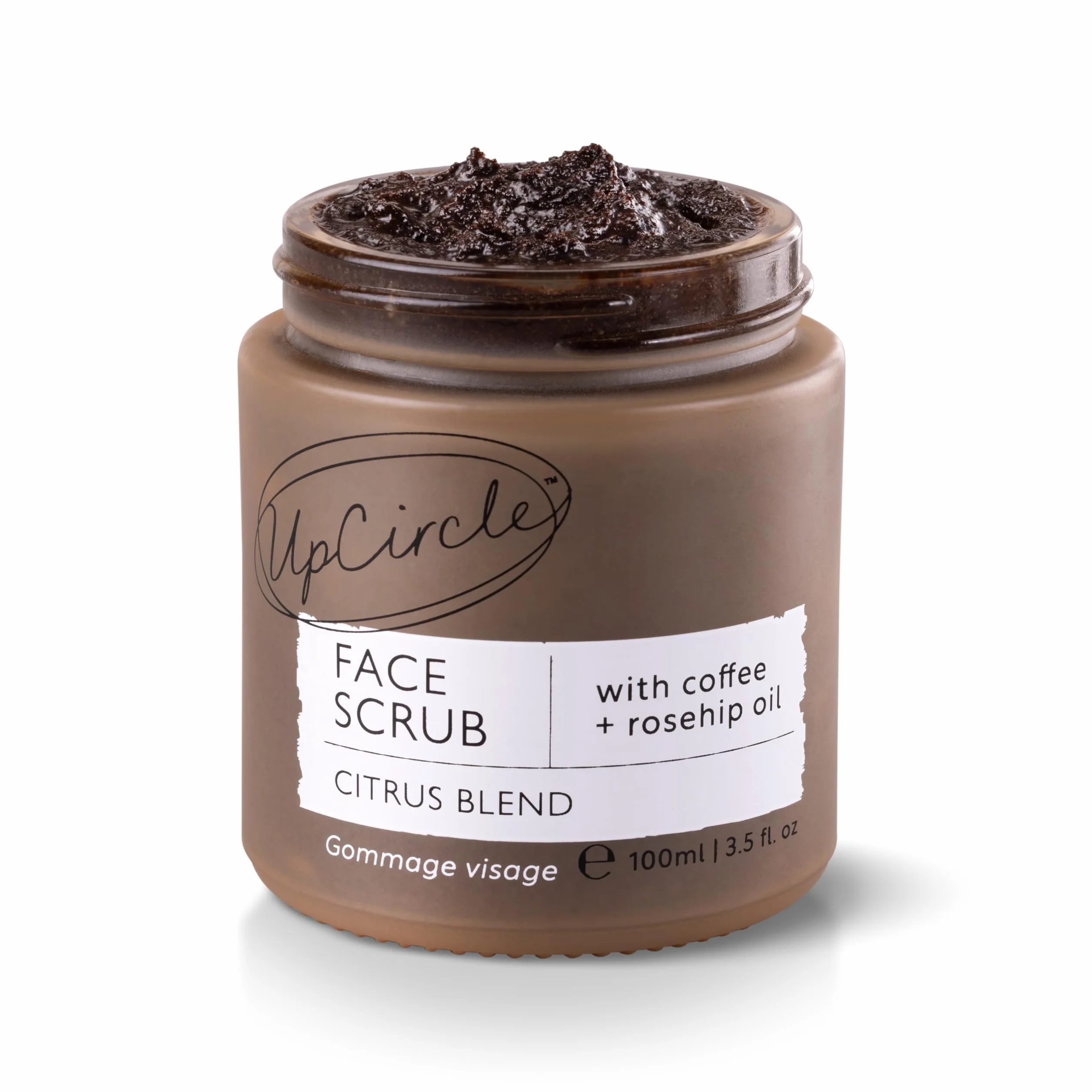 UpCircle Coffee Face Scrub - mieszanka cytrusów do skóry normalnej i suchej 100 ml - masło shea, olej kokosowy + olejek z dzikiej róży - naturalny, wegański peeling do twarzy dla miękkiej, gładkiej