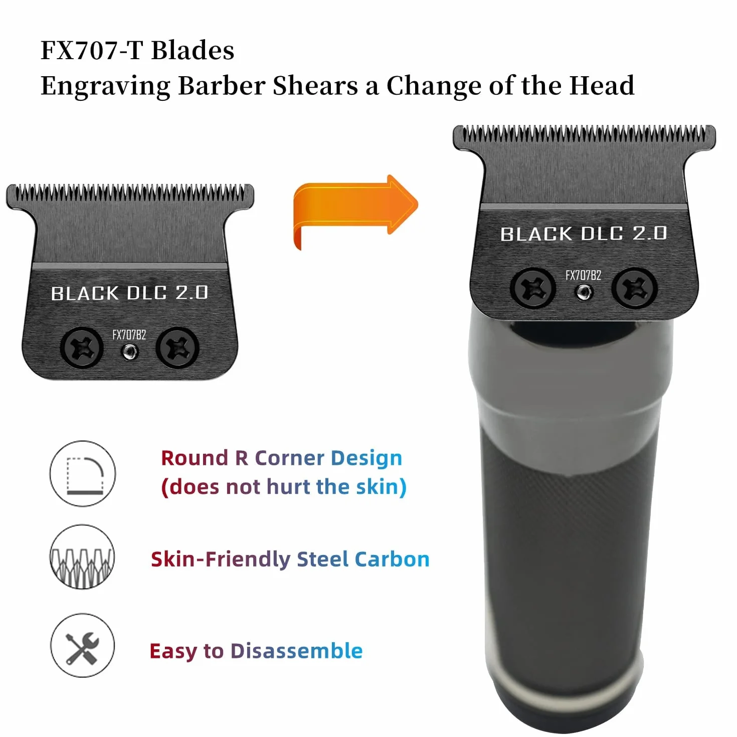 FX707B2 ostrza zamienne do trymera BaBylissPRO FX787 i FX726, ostrza zamienne DLC, kompatybilne z ostrzami trymera BaByliss, czarne
