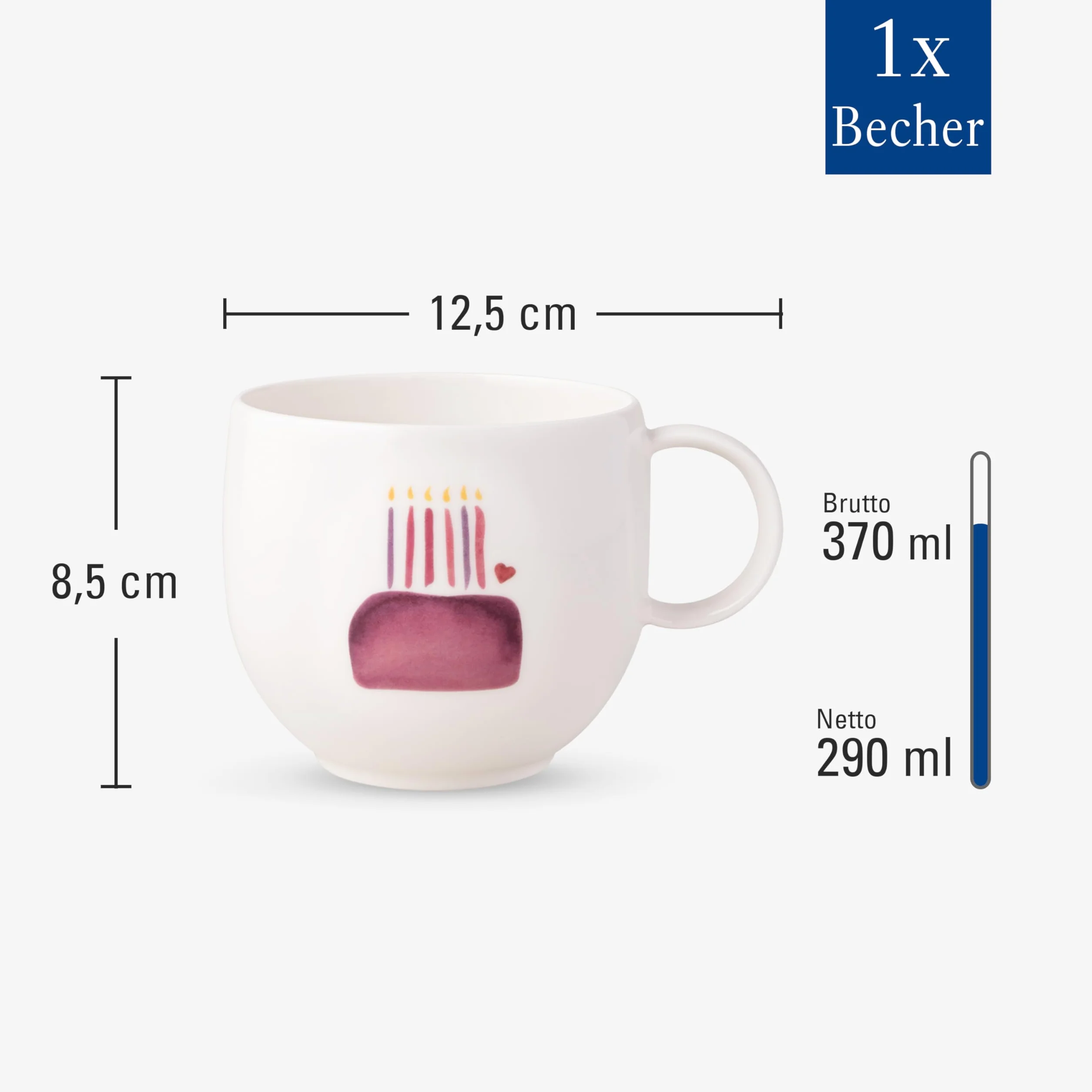 Villeroy & Boch With Love kubek z uchem Happy Birthday 12,5x9,5x8,5 cm porcelana Premium 290 ml