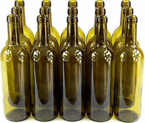 Butelka na wino 750 ml oliwkowo-zielona szklana z korkiem 15 szt.