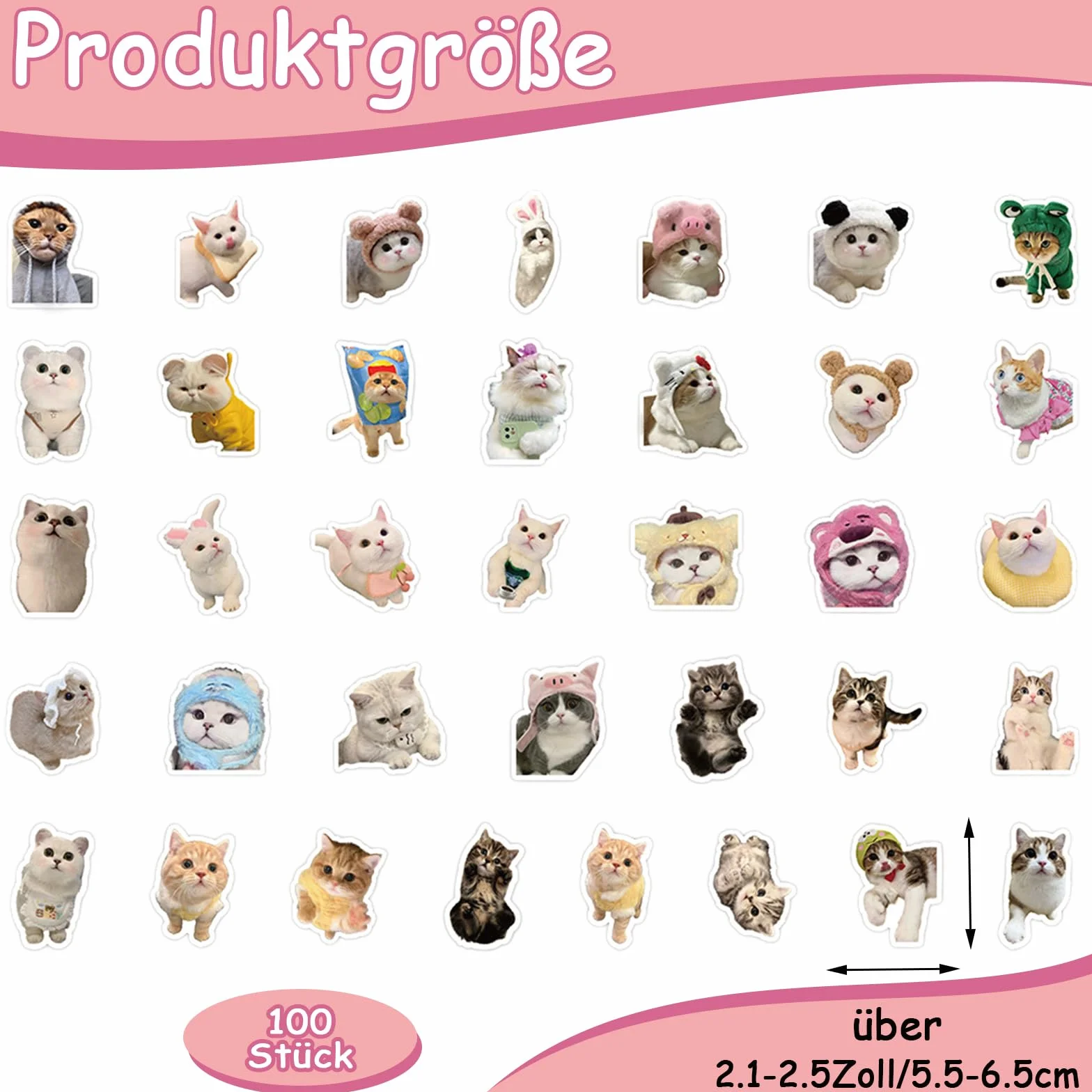 Zestaw 100 naklejek z memem, wodoodporne, winylowe, śmieszne, słodkie koty, naklejki na butelki z wodą, laptop, telefon, gitarę, walizkę, etui na telefon komórkowy
